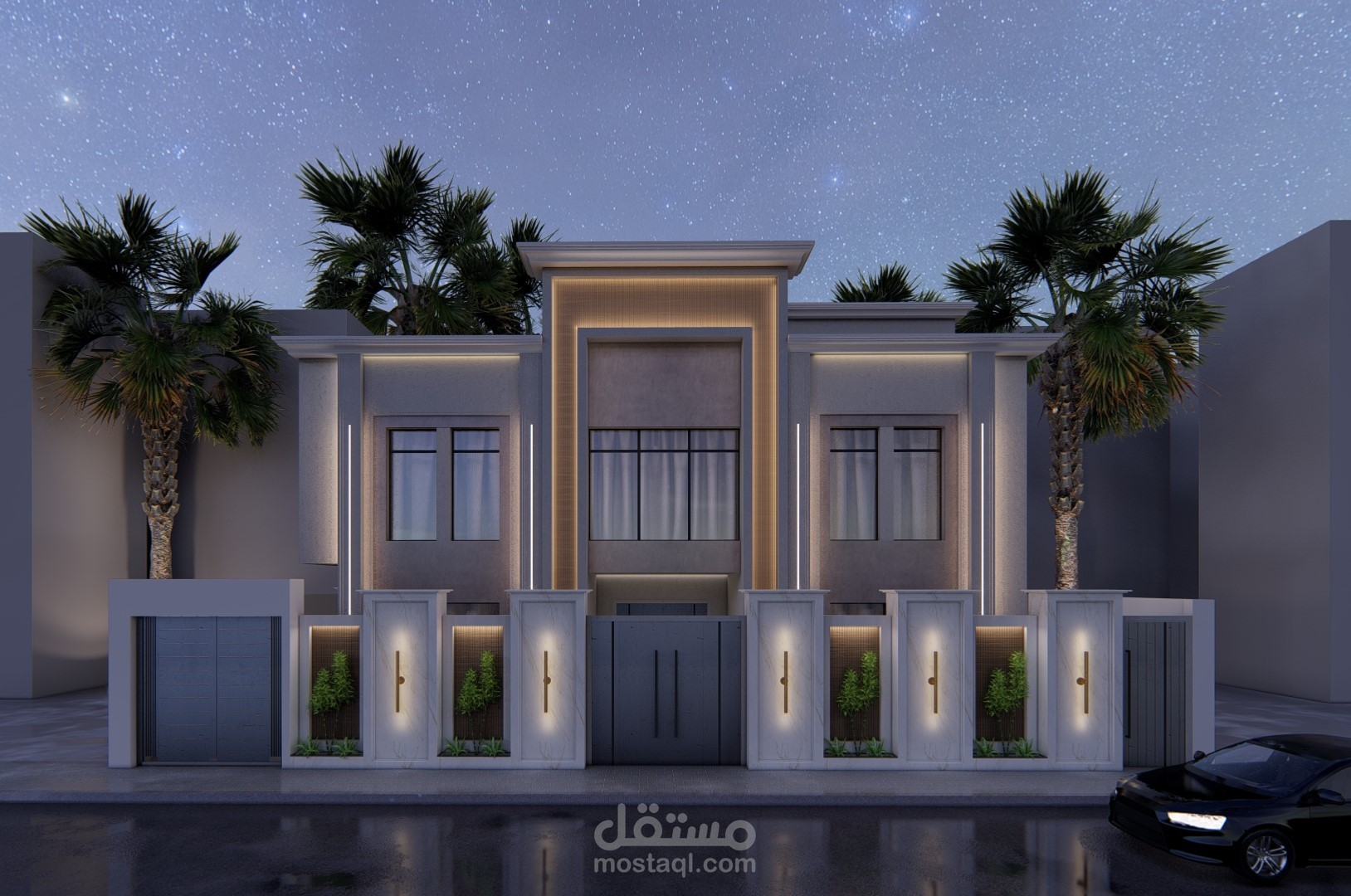 تصميم واجهة فيلا مع لاندسكيب