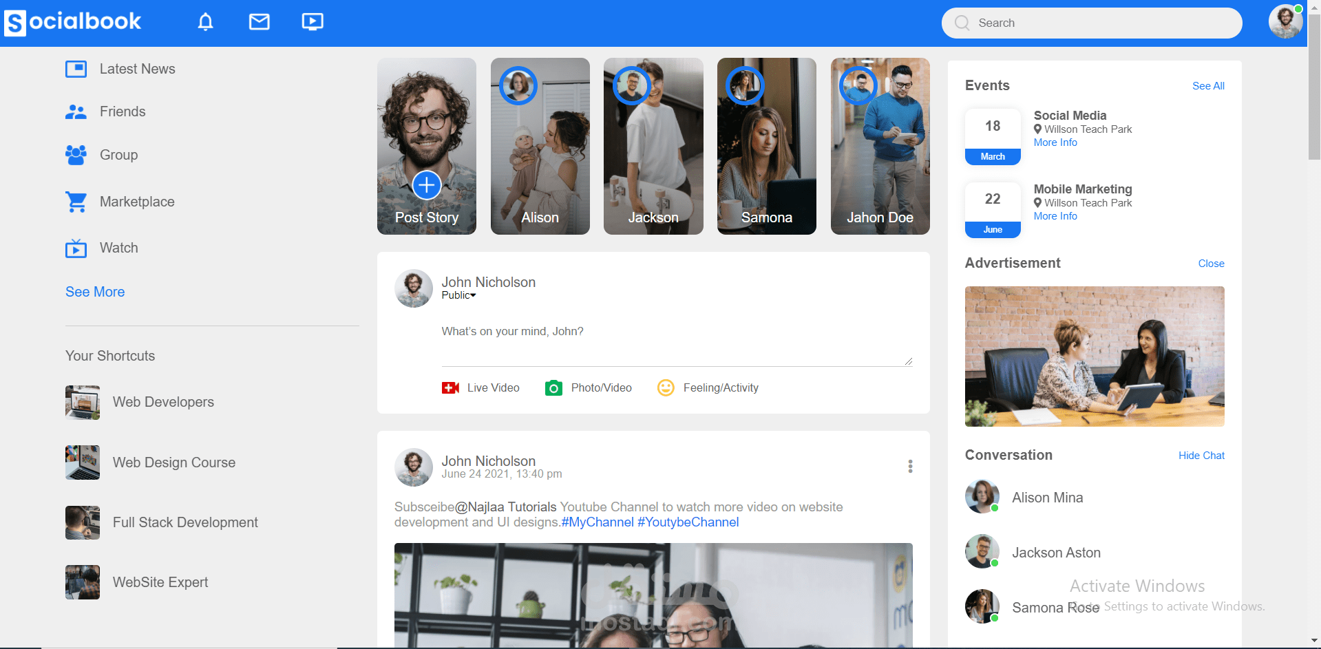 landing page with dark mode