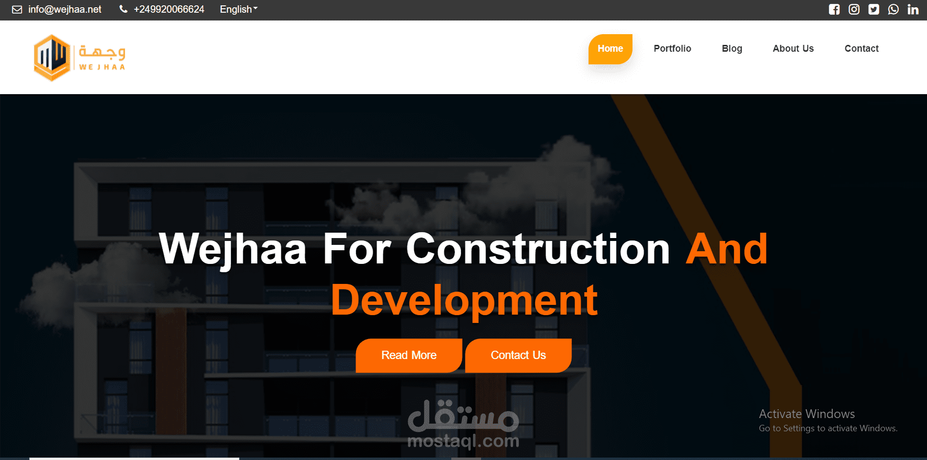 موقع تعريفي لصالح شركة وجهة للإنشاء والتطوير العقاري