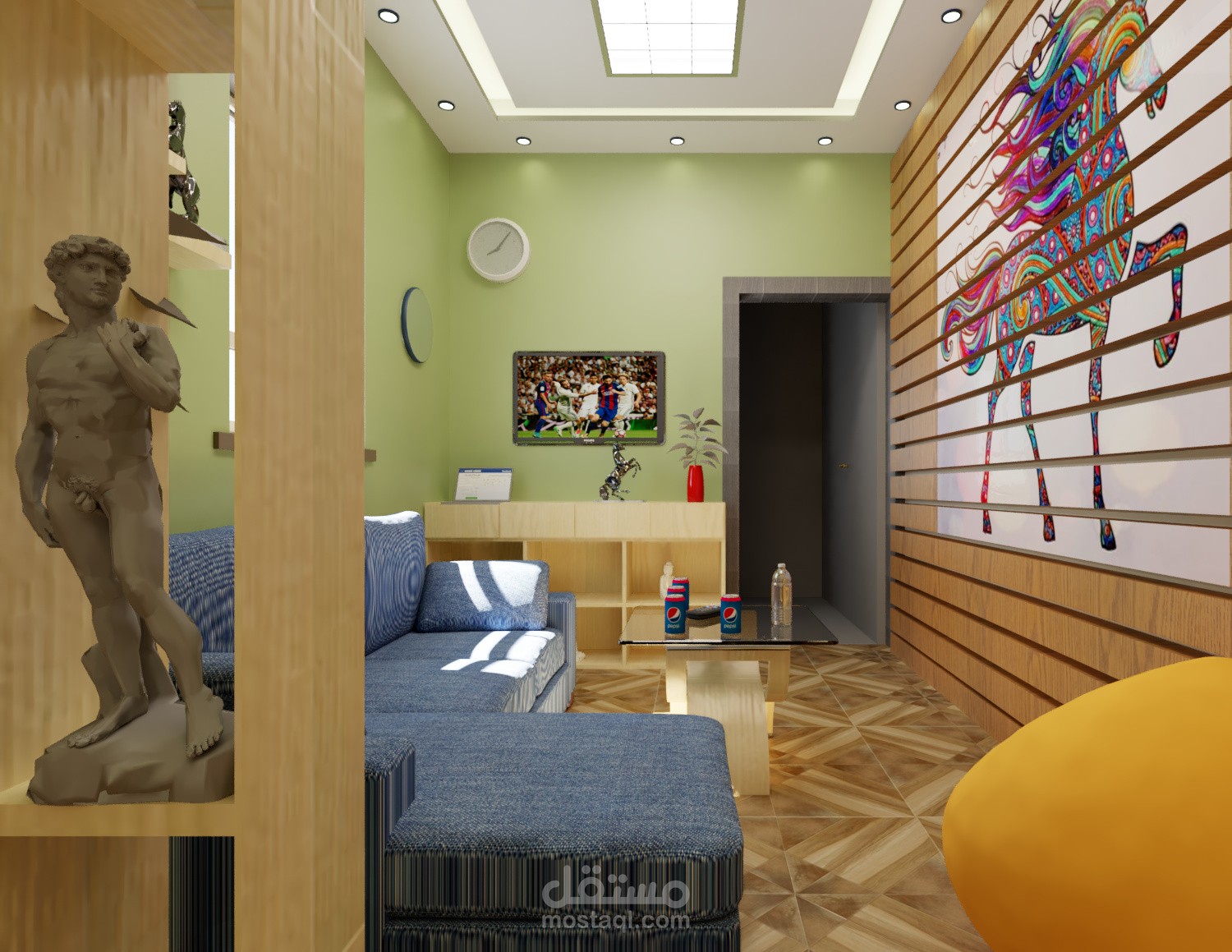 تصميم ديكورات 3D داخليه لصاله معيشه
