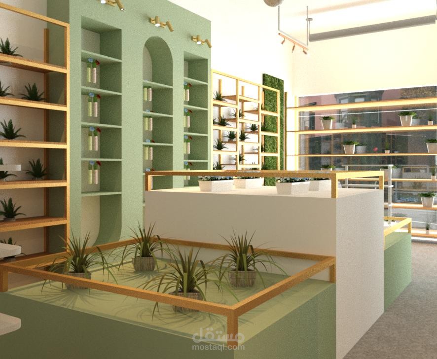 تصميم ديكورات 3D داخليه لمحل ورد وهدايا