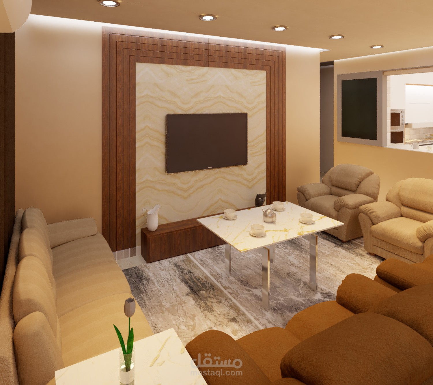 تصميم ديكورات 3D داخليه لغرفه معيشه