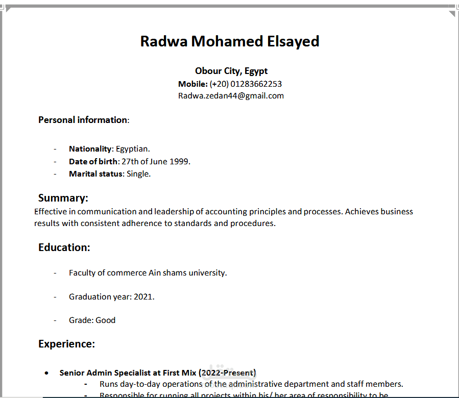 عمل سيرة ذاتية مهنية