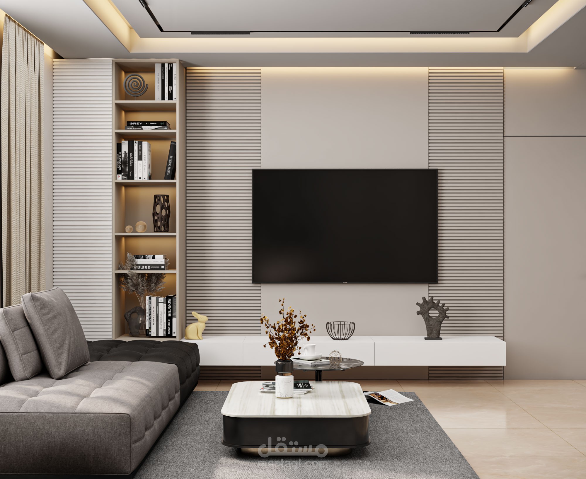 صالة معيشة مع مطبخ مفتوح