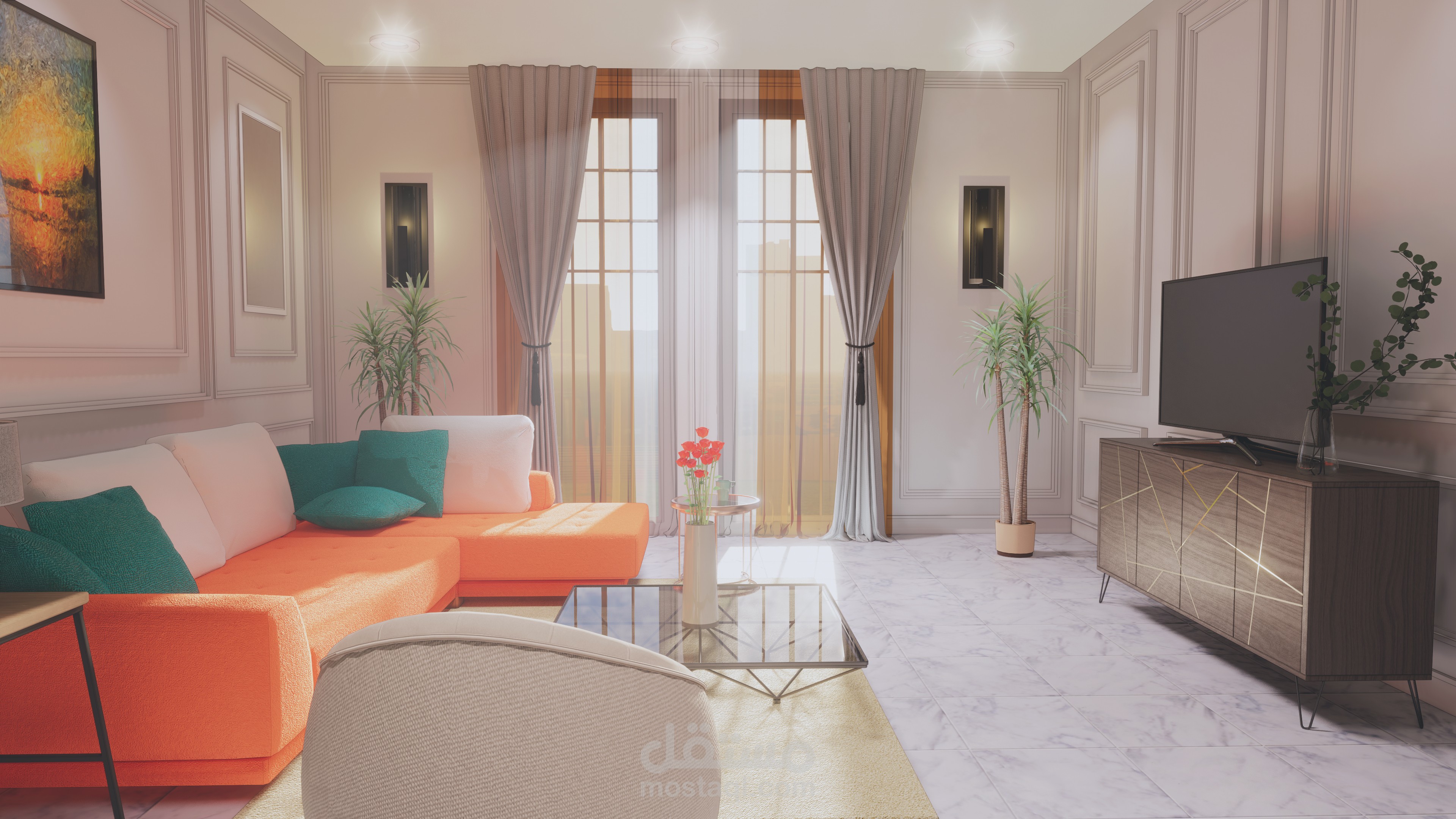 تصميم داخلي غرفة معيشه كلاسيك