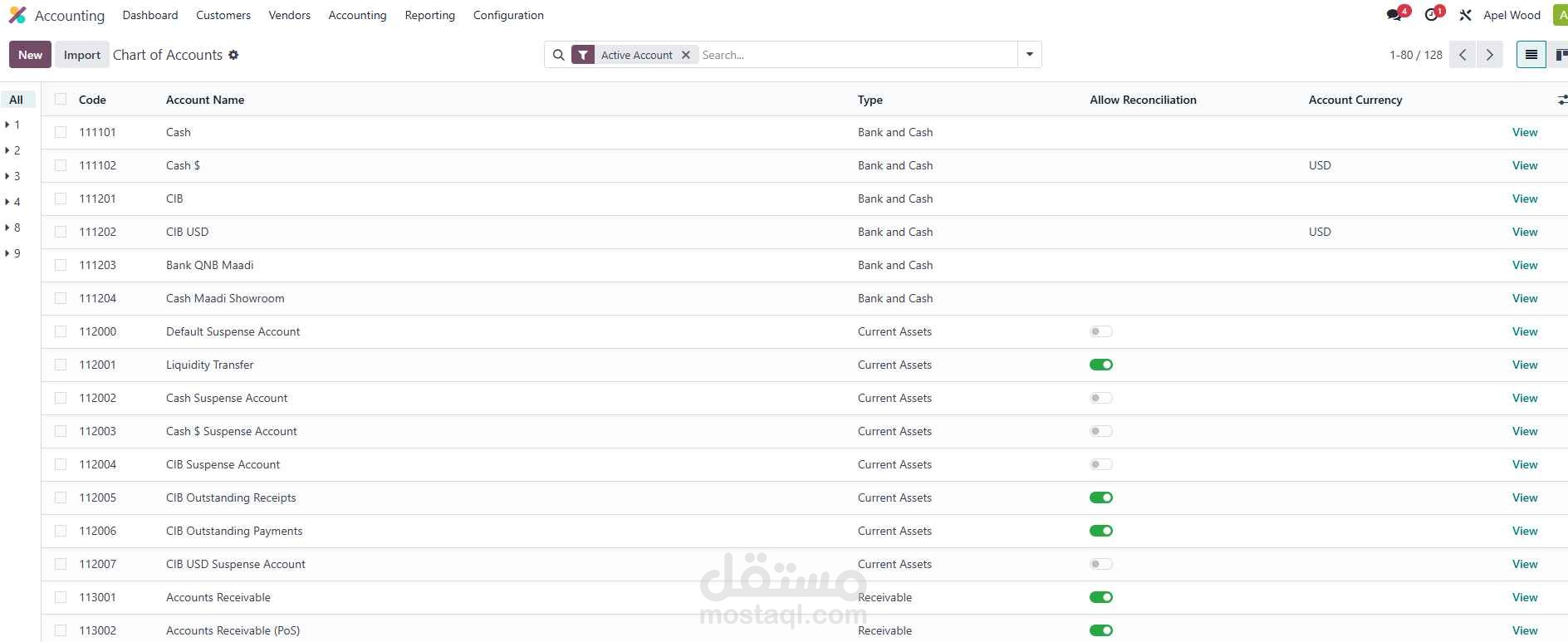 إعداد وتهيئة دليل الحسابات (Chart of Accounts) على نظام Odoo ERP.