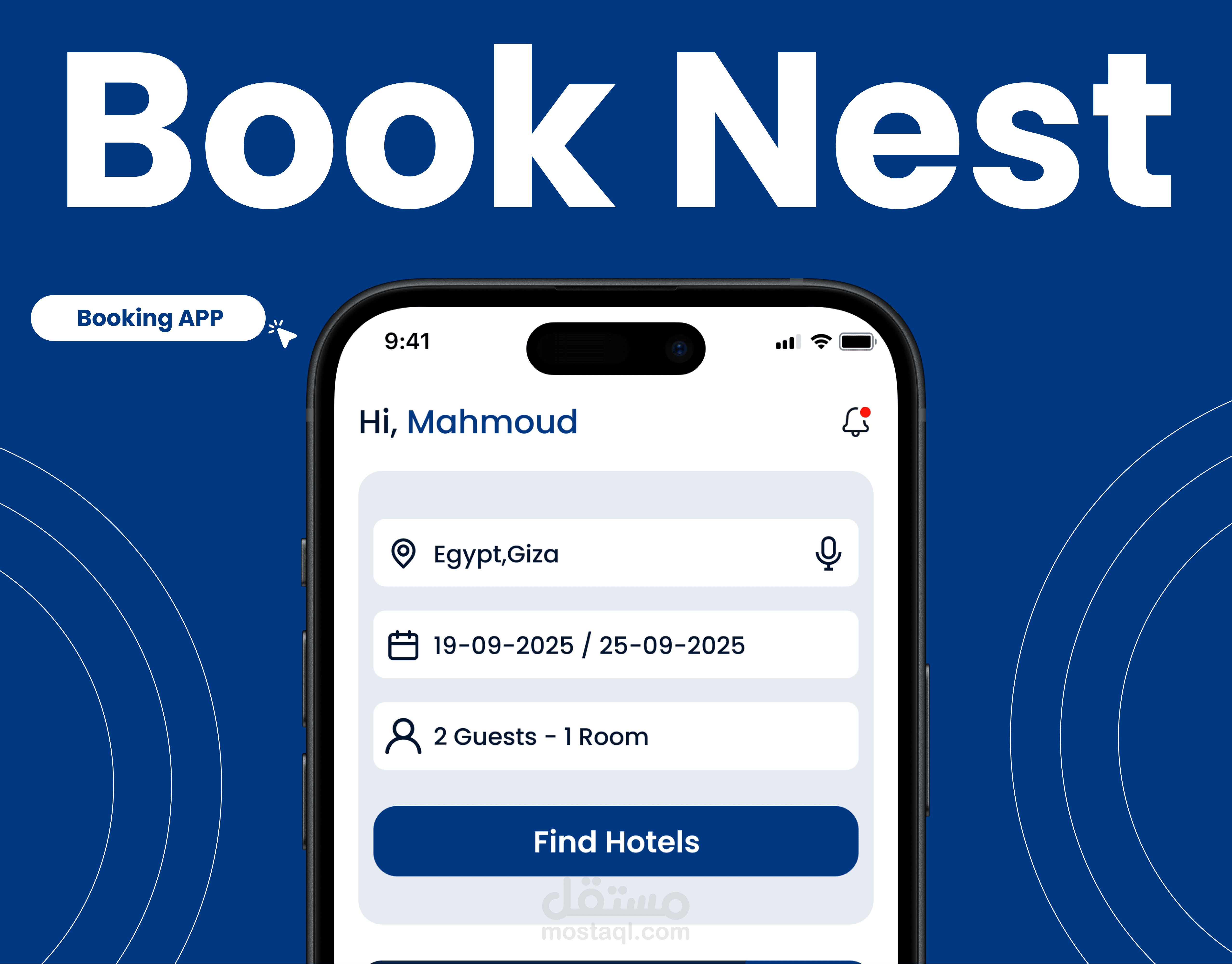 تطبيق حجز فنادق مع صفحة هبوط و لوحة تحكم Case Study : Hotel Booking App Case Study – BookNest