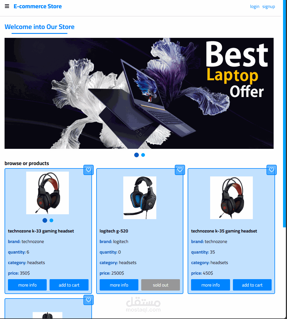 E-commerce store with dashboard