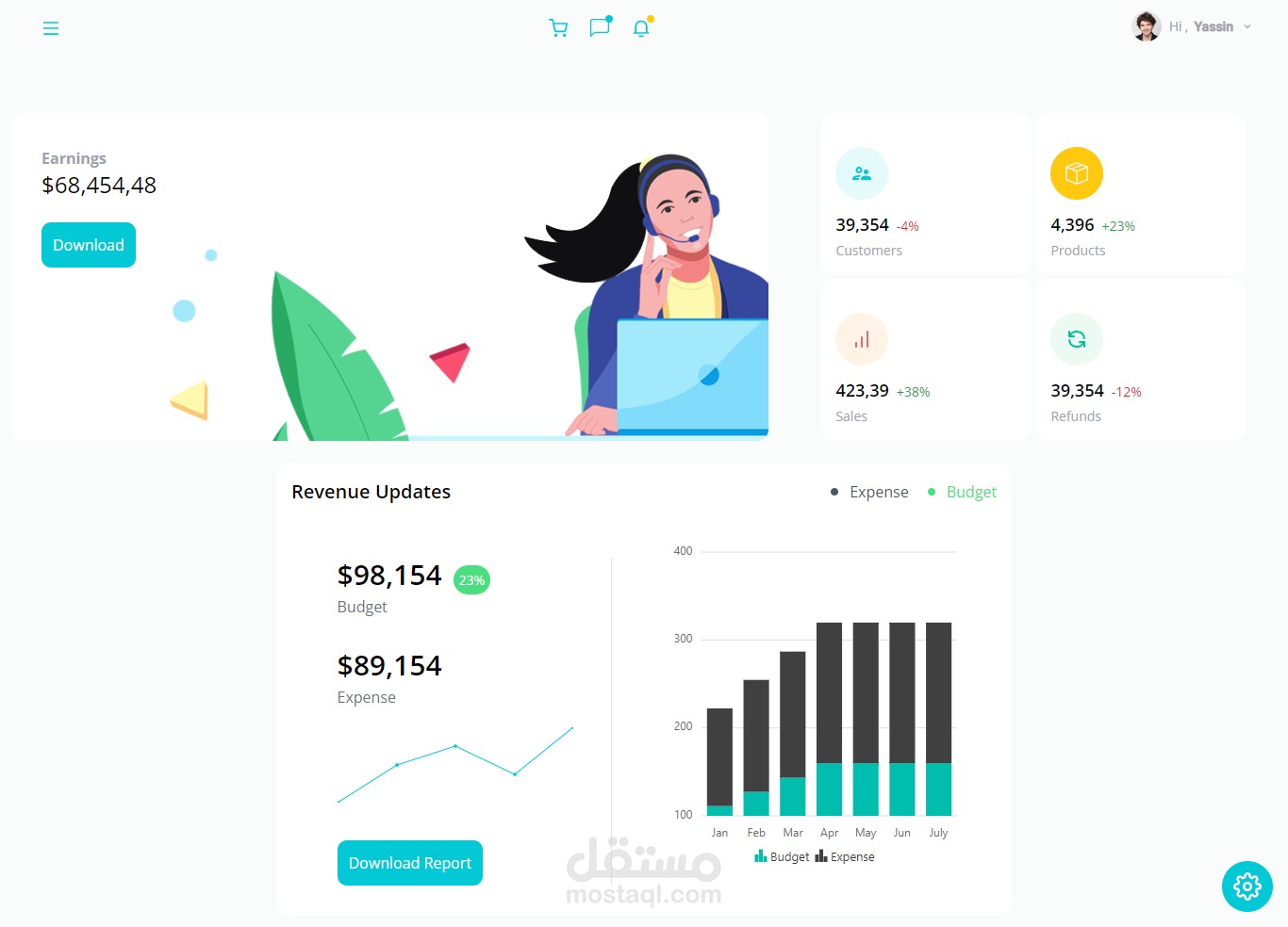 لوحة تحكم "Dashboard" بأستخدام React.js