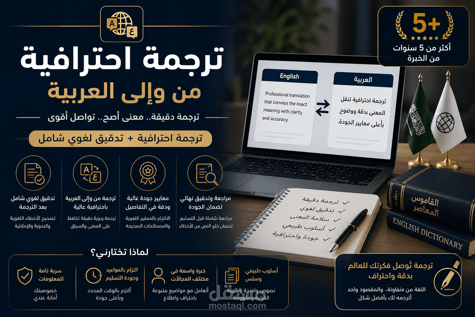 **ترجمة احترافية بين العربية والإنجليزية مع تدقيق لغوي ومراجعة دقيقة لضمان جودة المحتوى**