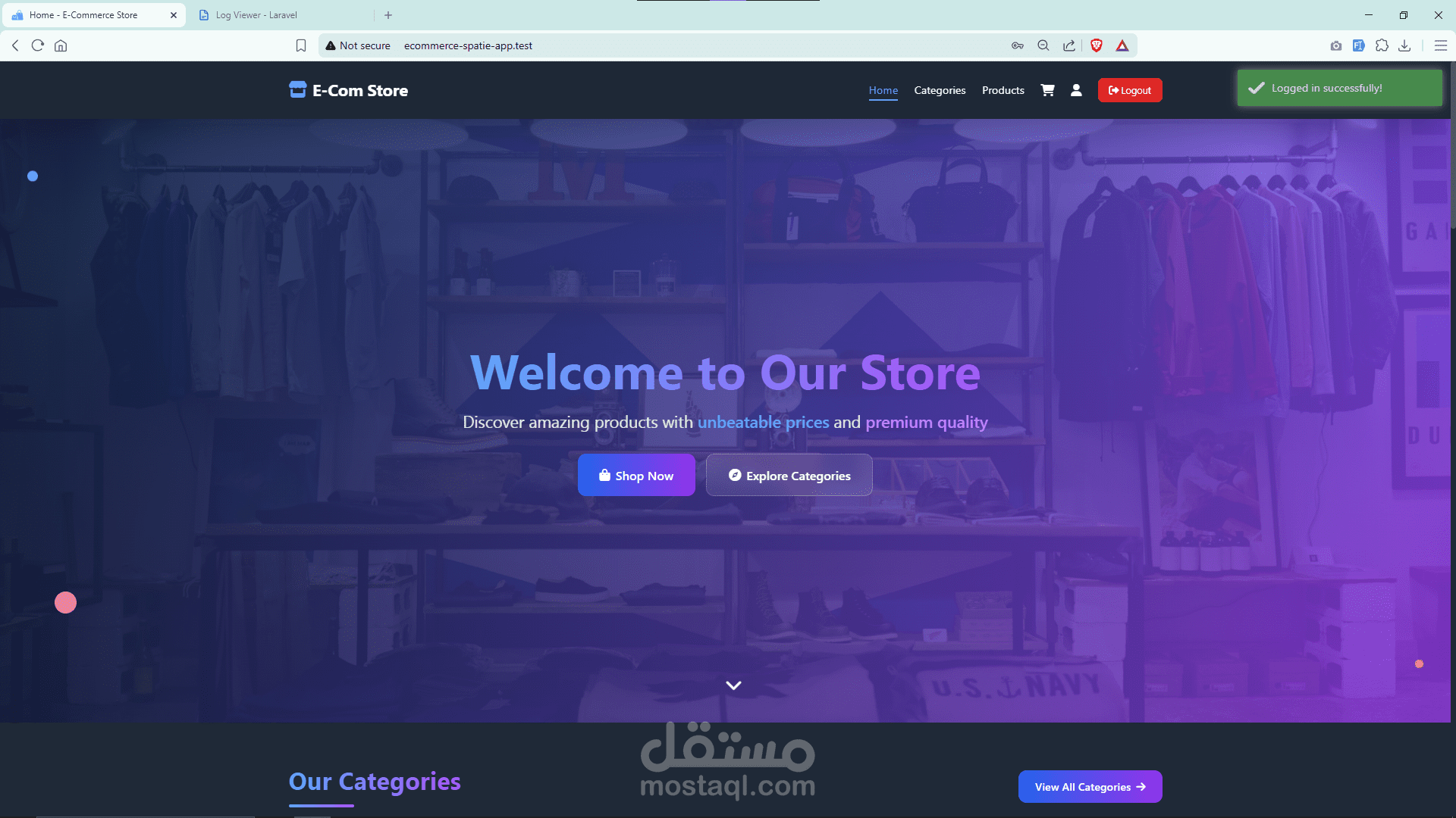 متجر الكتروني ولوحة تحكم (PHP/Laravel)