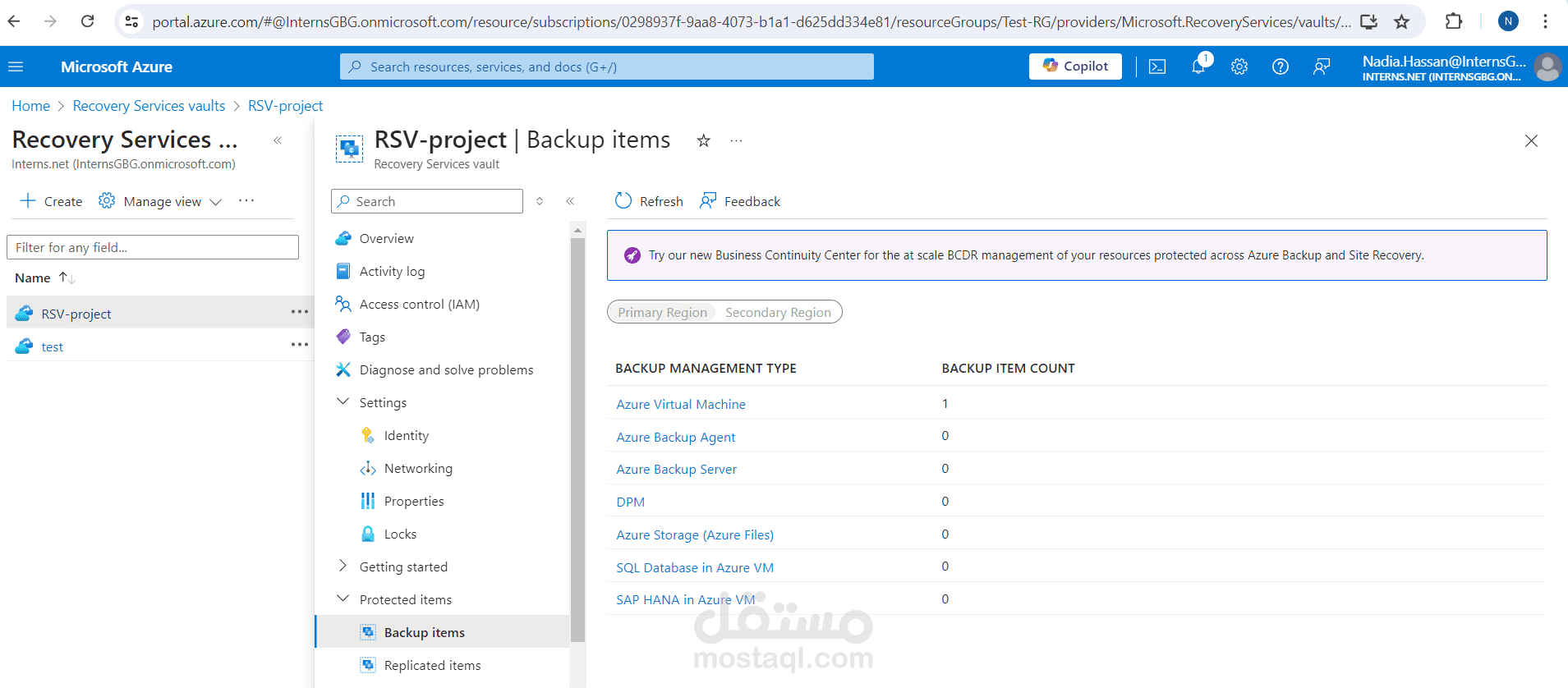 Configuring Recovery Services Vault in Azure for Virtual Machine Backup