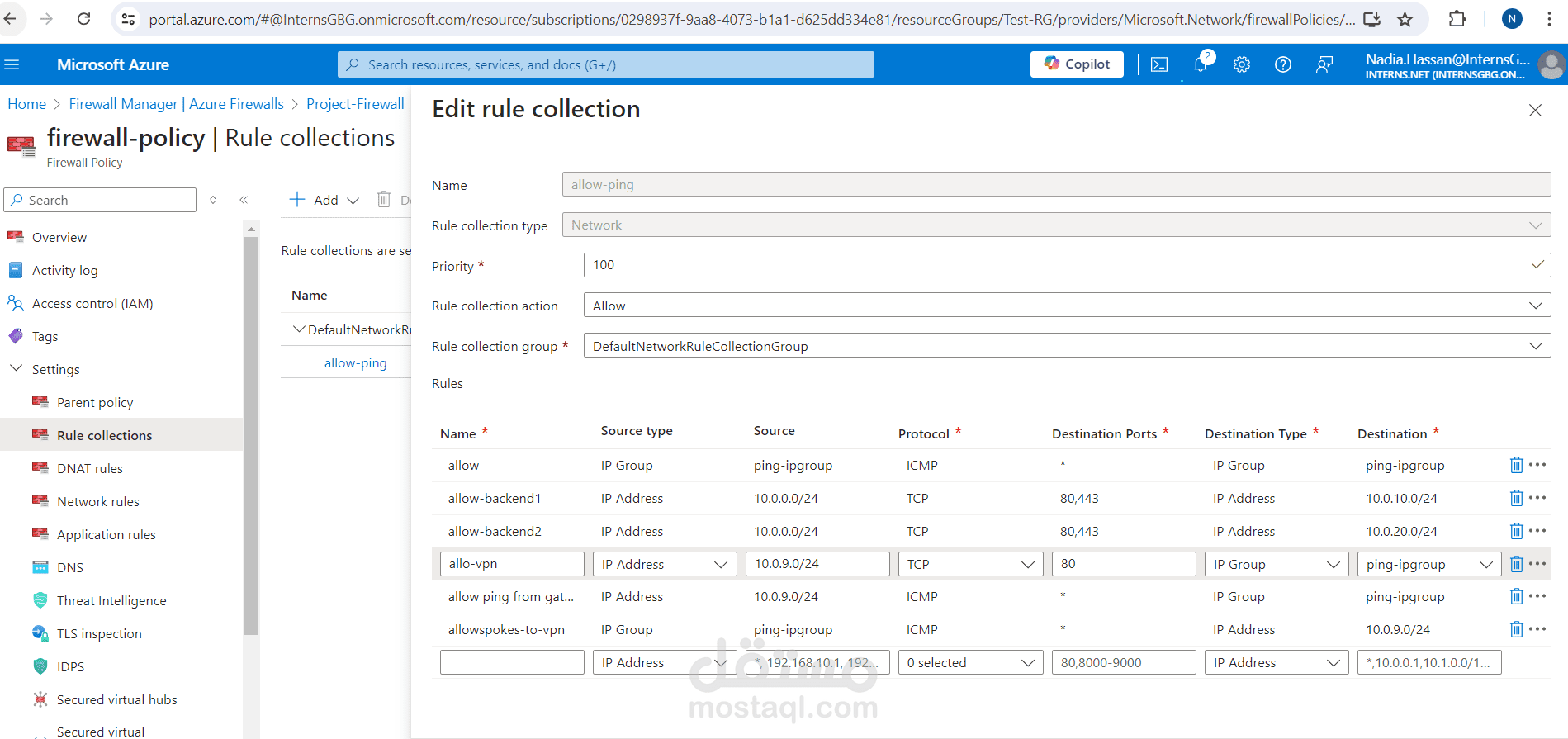Configuring Azure Firewall Policies and Network Rule Collections