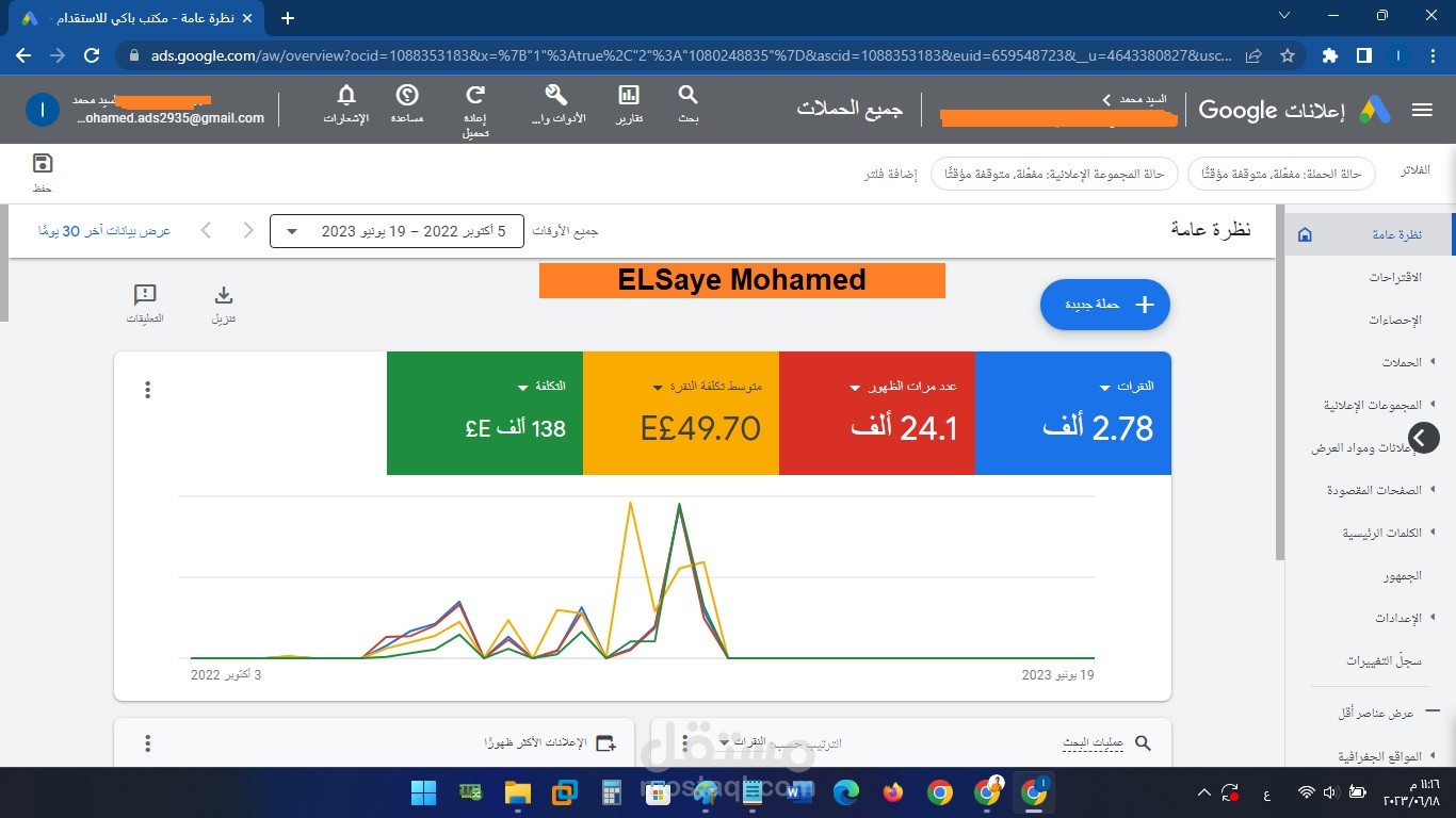 هذه تقارير لحملات إعلانية على جوجل أدز لمؤسسة استقدام بالمملكه العربية السعودية