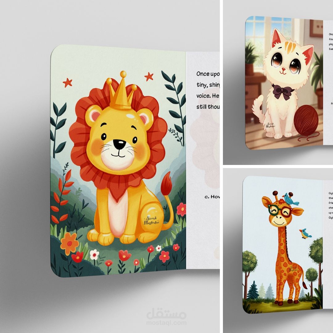 5 تصاميم  لحيوانات كرتونية لكتاب تعليمي عن قصص الحيوانات باللغة الانجليزية