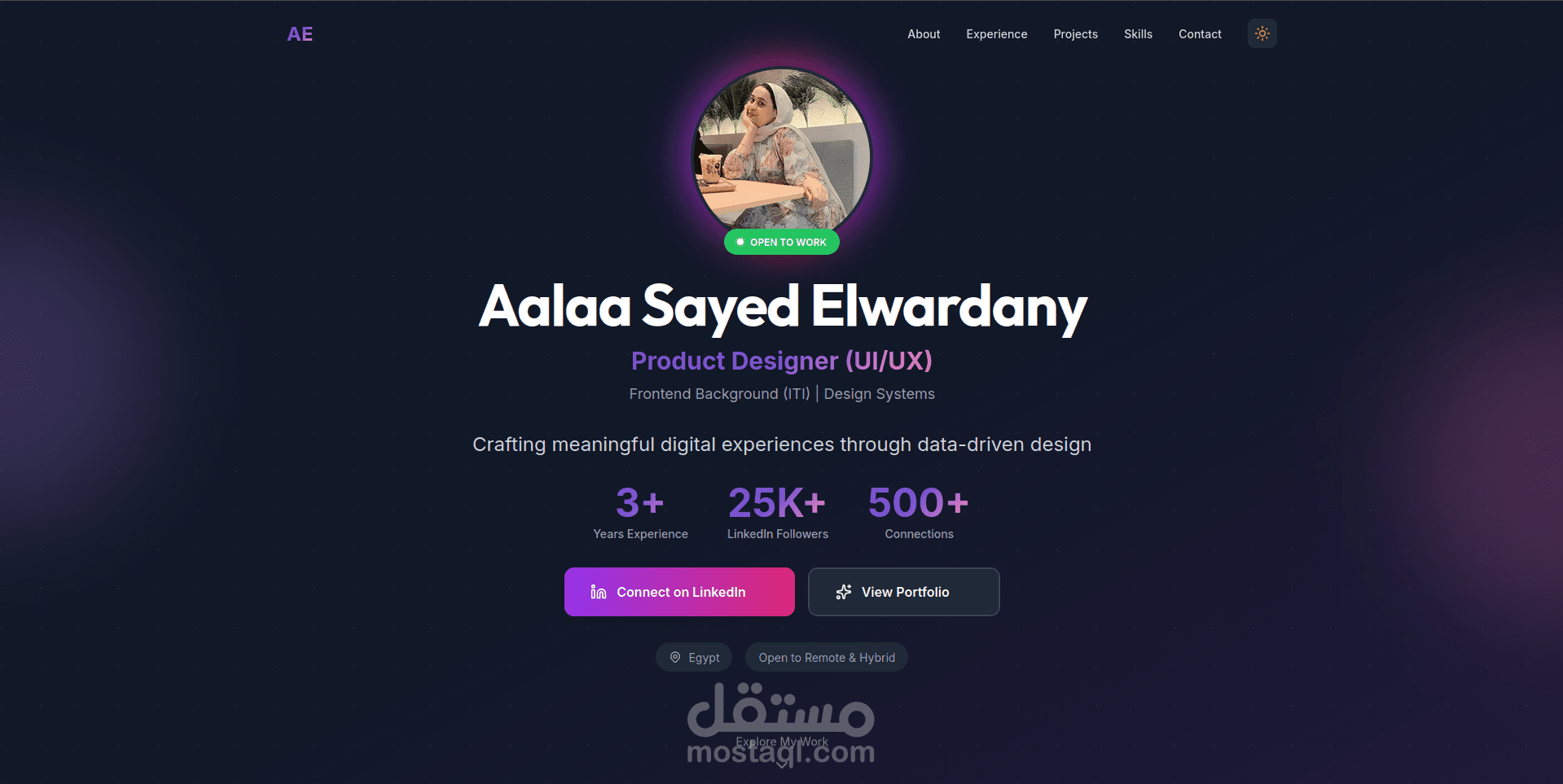 موقع بورتفوليو احترافي - UI/UX Designer