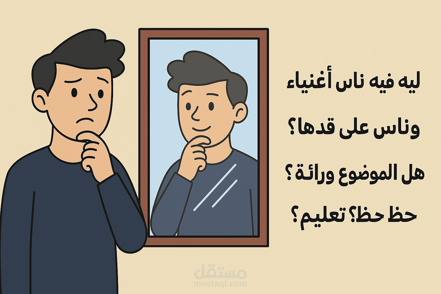 صورة كرتونية لسوال عن اسباب الثراء