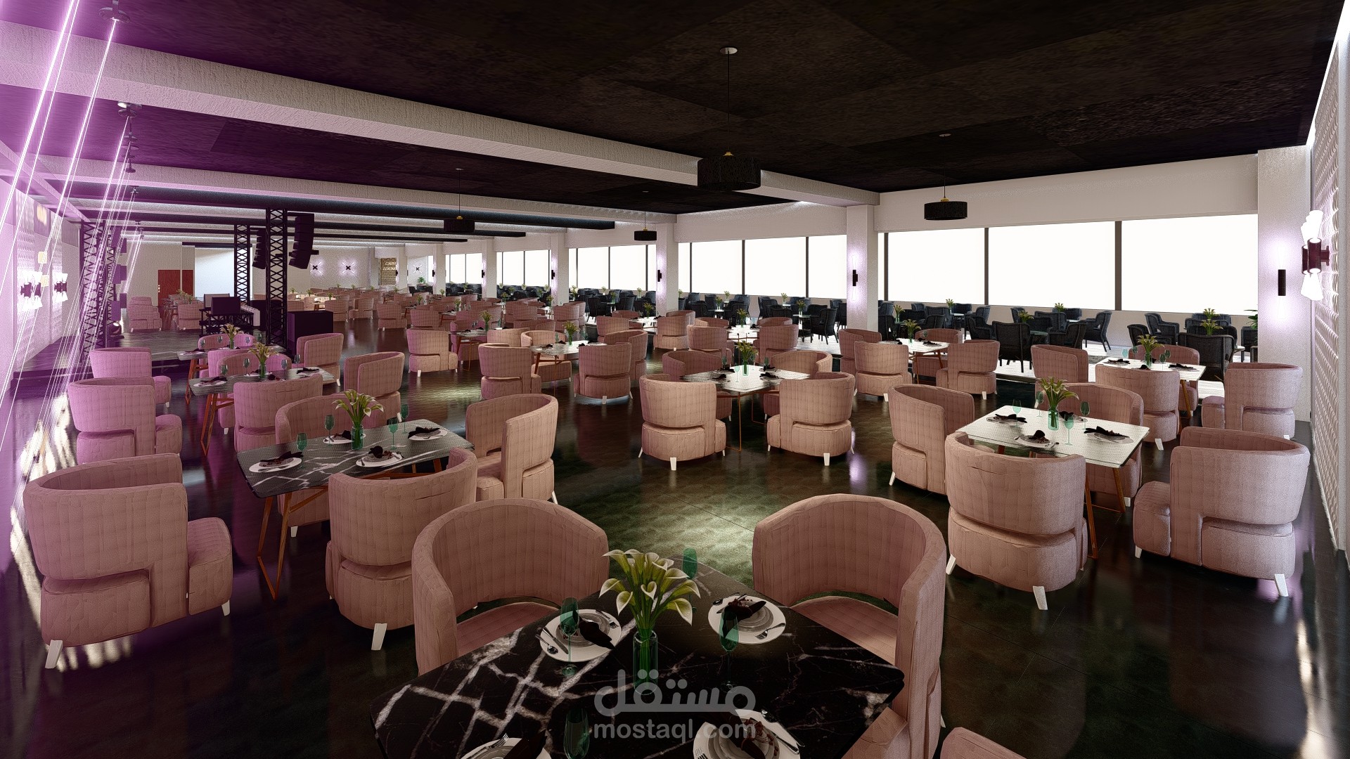 تصميم داخلي لاونج مطعم ومقهى