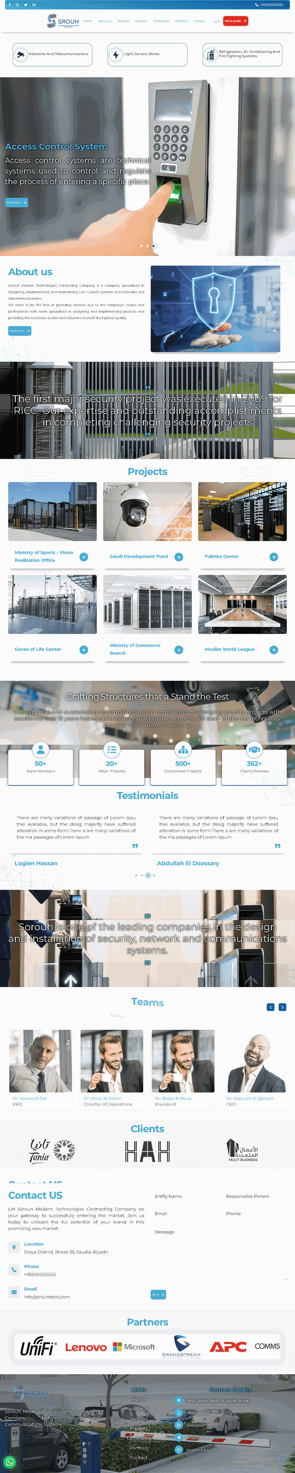 شركة صروح للتقنيات الحديثة للمقاولات هي شركة متخصصة في تصميم وتنفيذ وصيانة أنظمة التيار المنخفض والشبكات والاتصالات.