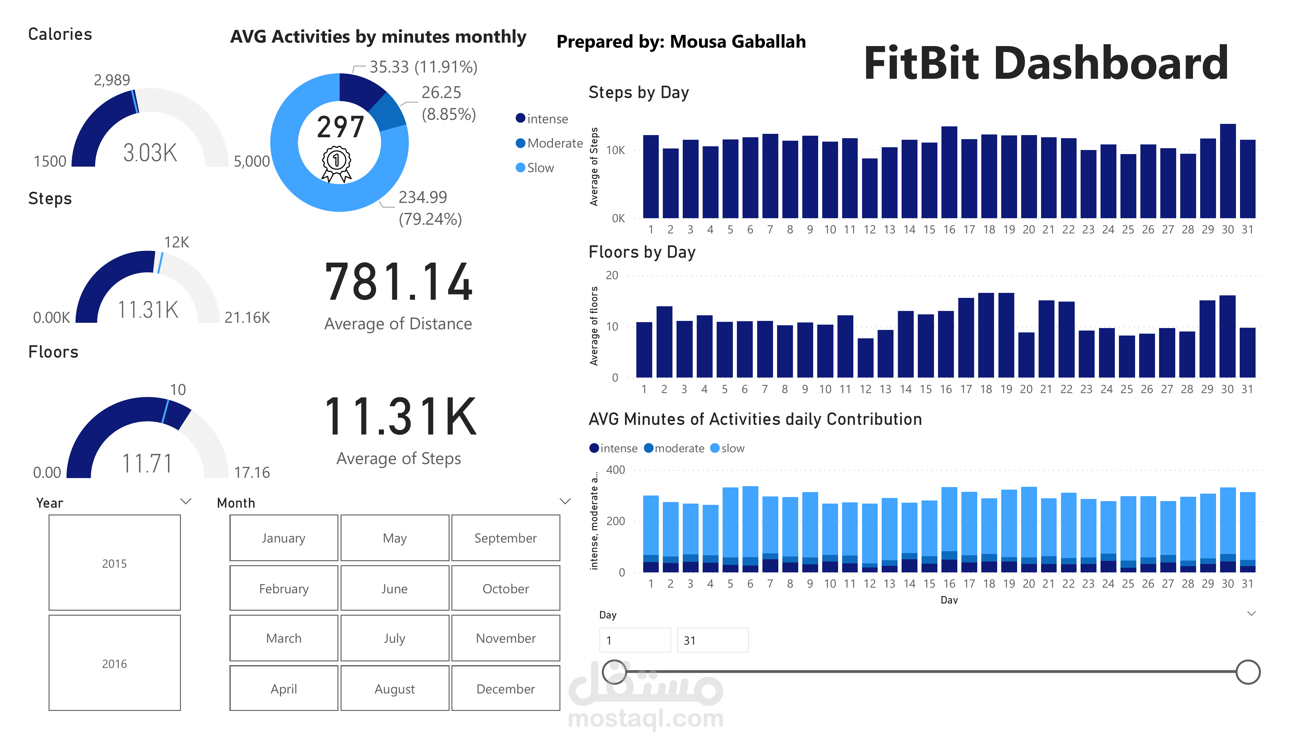 لوحة بيانات تفاعلية لتحليل أنشطة اللياقة البدنية باستخدام FitBit