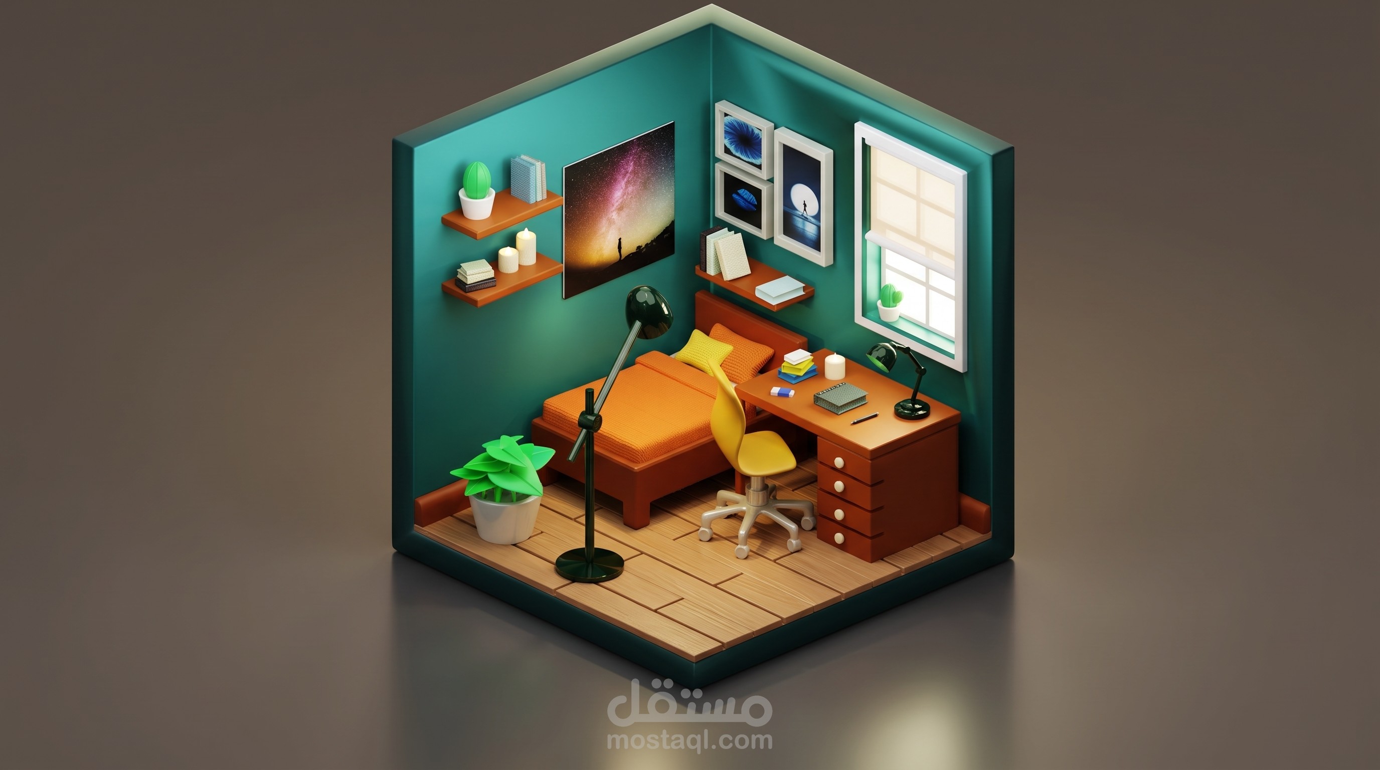 تصميم وتجسيم غرفة أيزومترية ثلاثية الأبعاد (ديوراما مقطوعة)