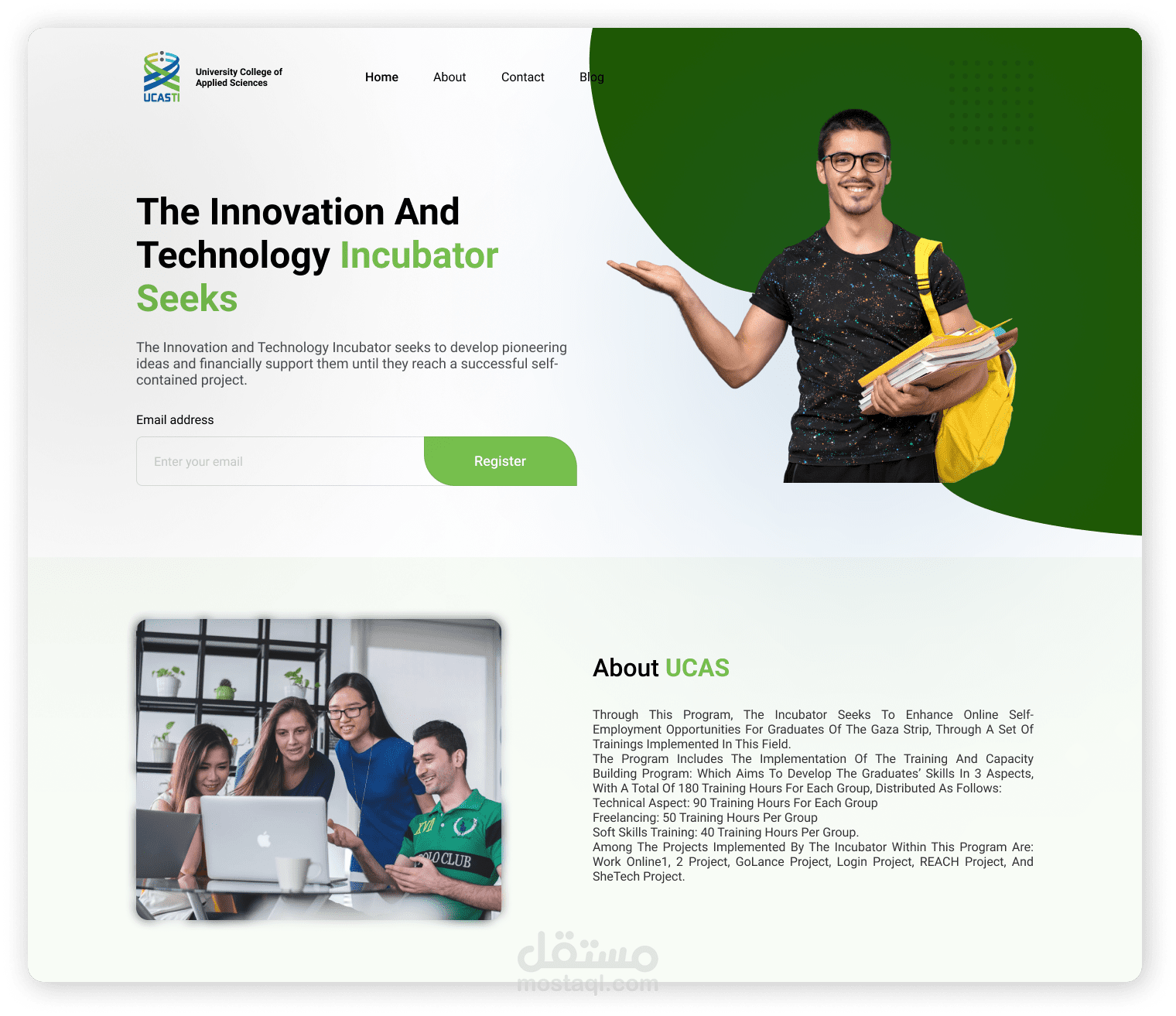 UCAS Incubator Landing Page