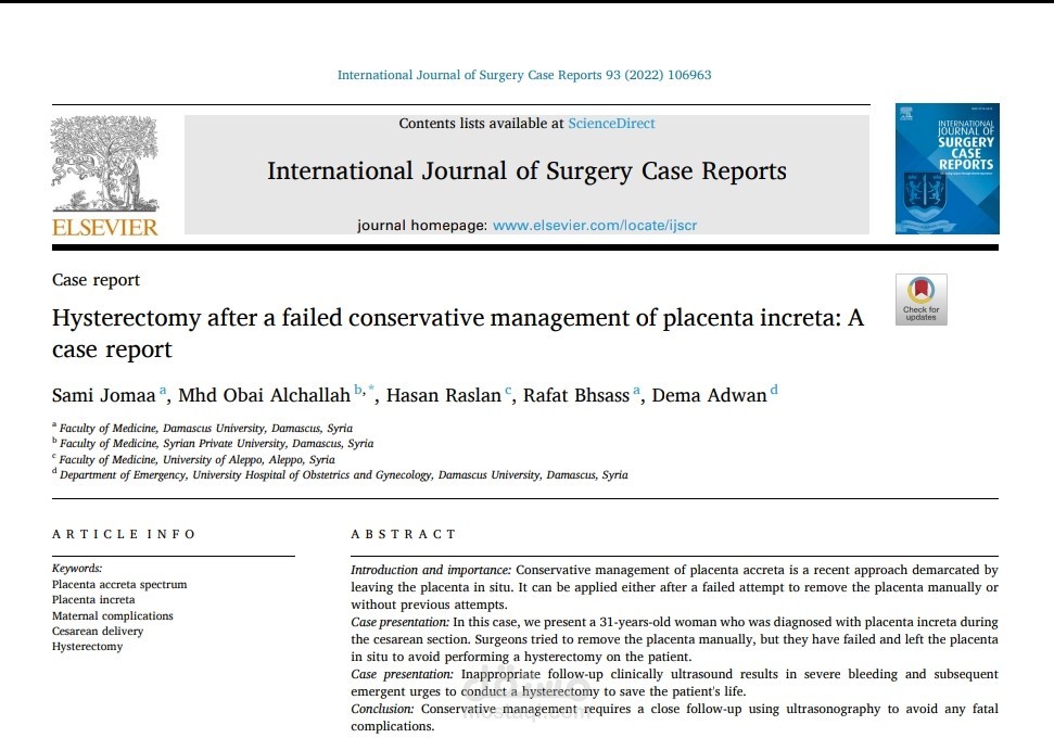 Hysterectomy after a failed conservative management of placenta increta: A case report