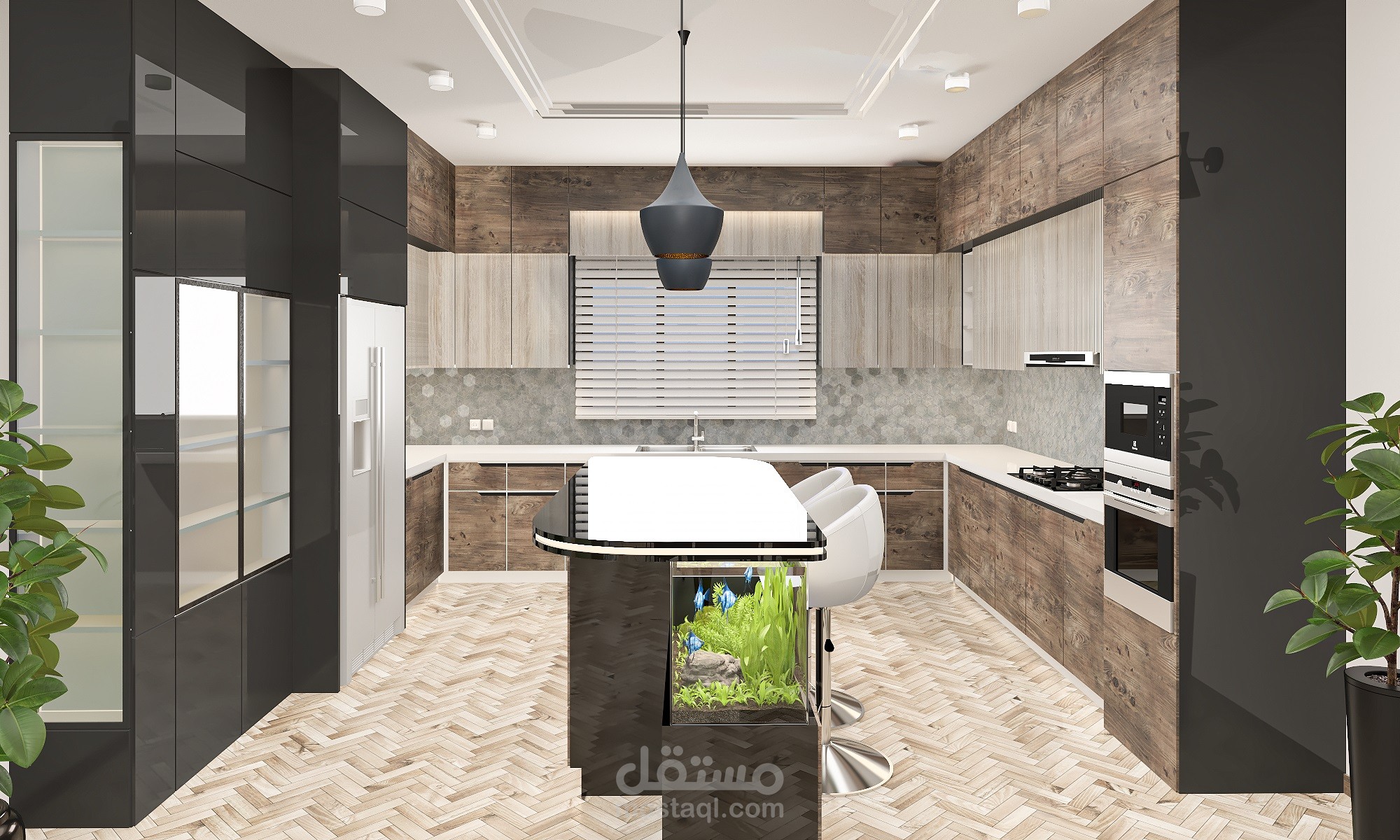 تصميم مطبخ مع مساحة معيشة