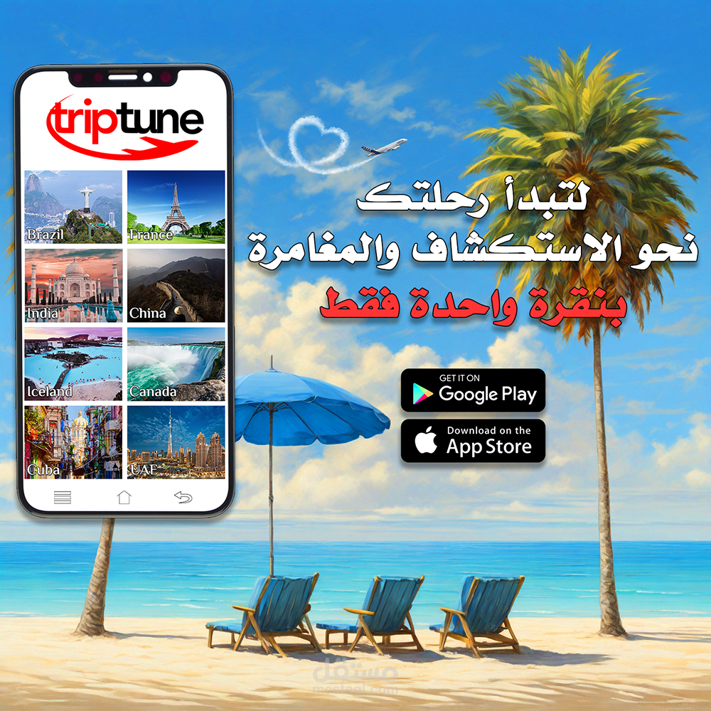 تصميم لوجو وبوستر سوشال ميديا لتطبيق الرحلات TripTune