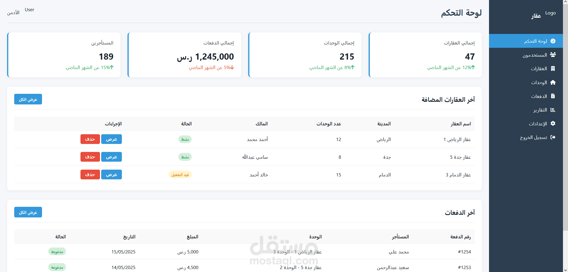 واجهه لموقع عقارات
