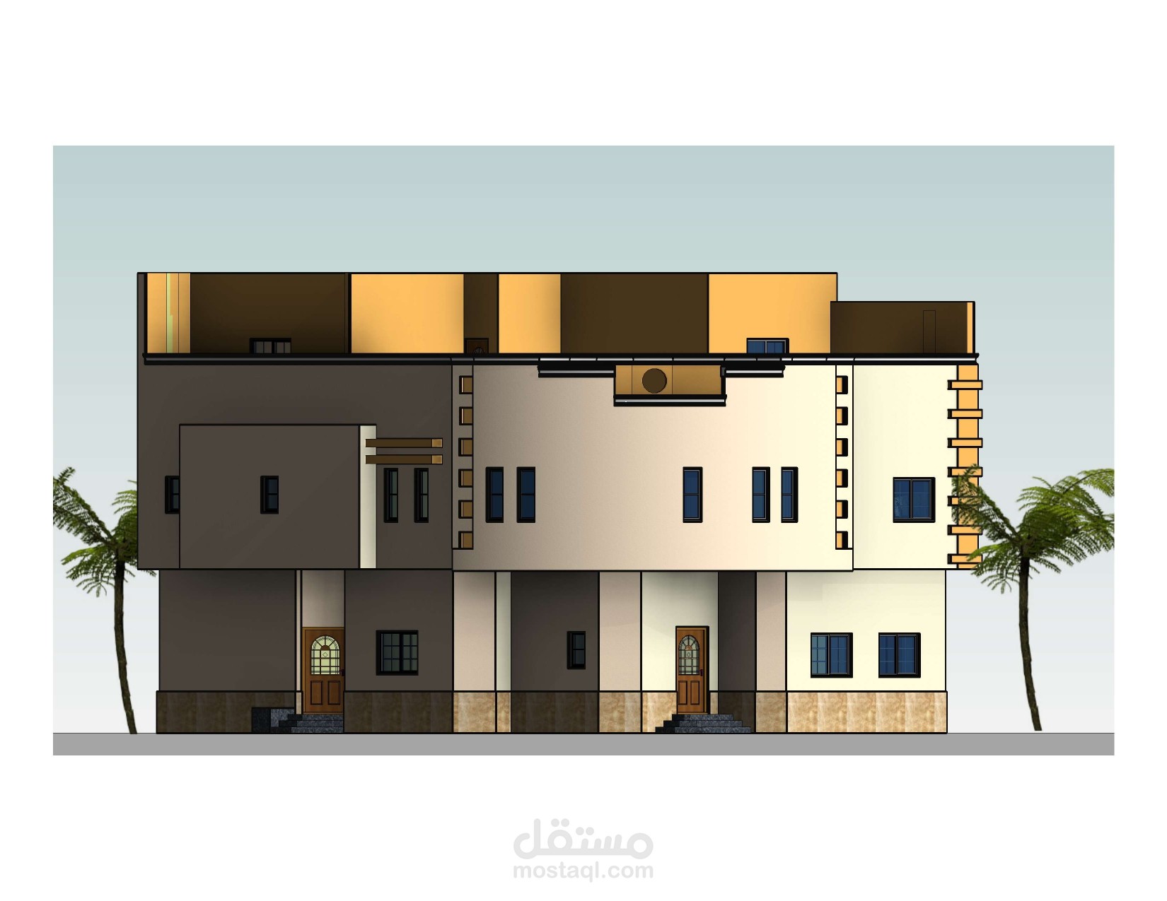 واجهه فيلا سكنيه لمبنى سكنى مكون من دورين وملحق