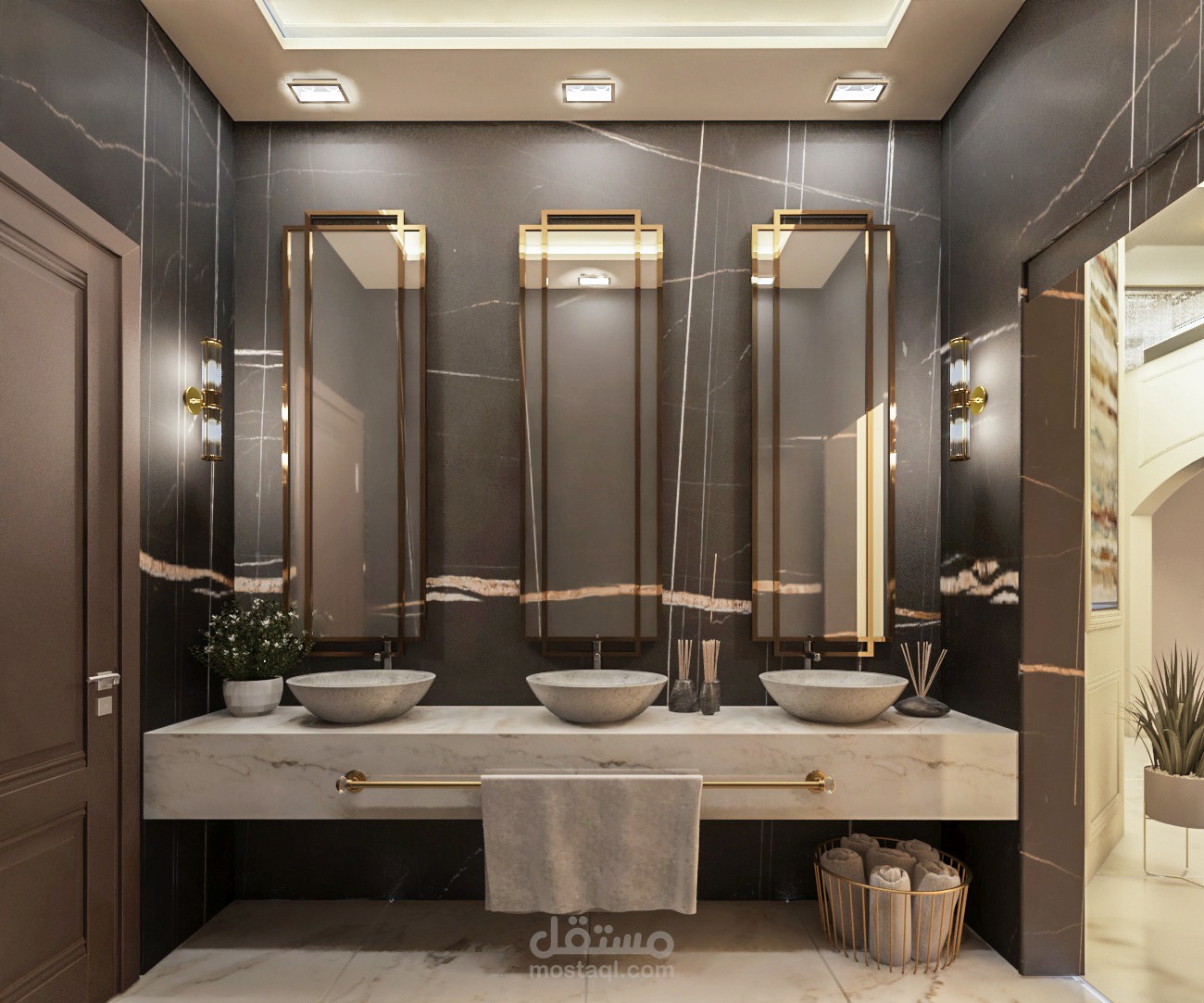 تصميمي لمغاسل مع WC على طراز النيوكلاسيك
