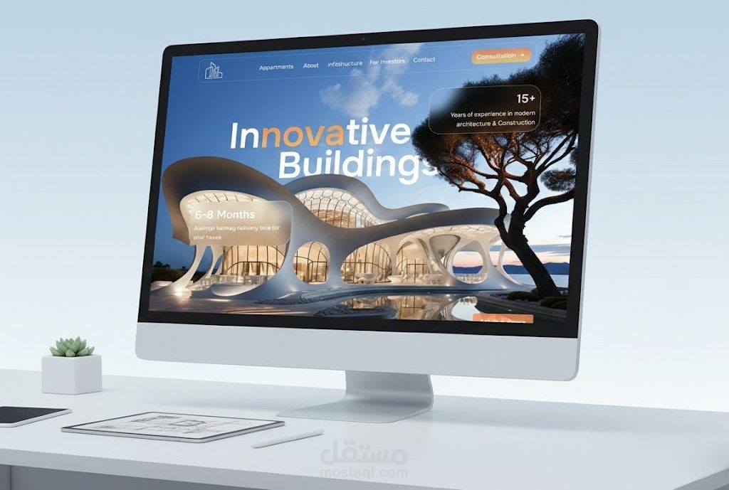 تصميم صفحه هبوط احترافية لشركة عقارات حديثة (UI/UX)