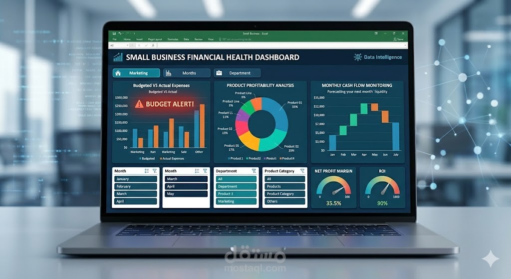 تصميم لوحة مؤشرات أداء مالية ذكية (Financial Dashboard)