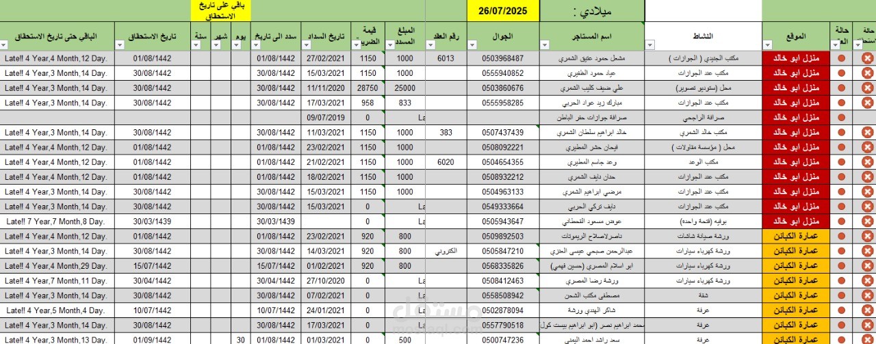ملف اكسيل لمعرفة تاريخ الاستحقاق او تاريخ الصلاحية