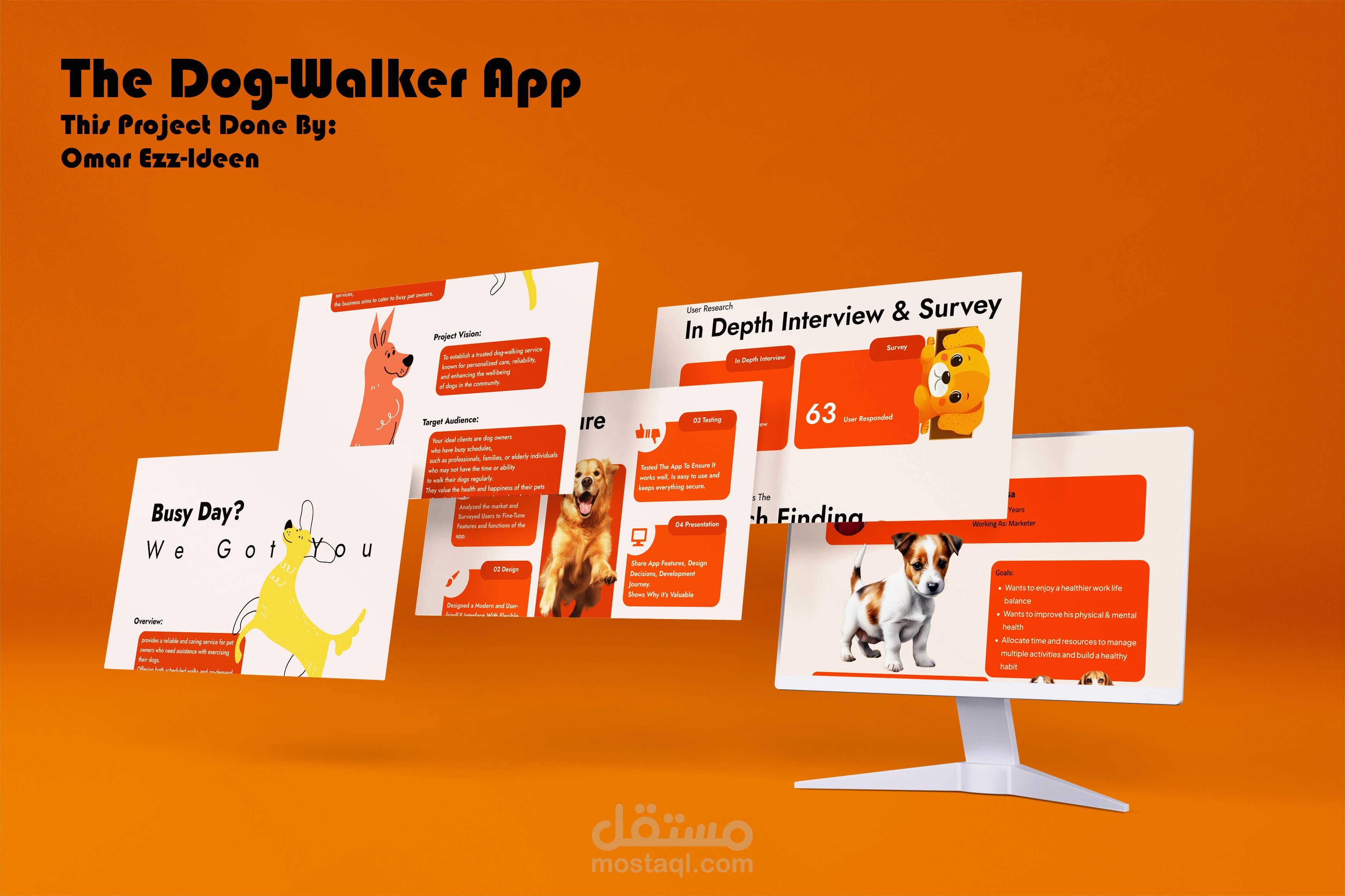 دراسة تجربة مستخدم لتطبيق Dog Walker App وهي دراسة فقط مع بعض التصاميم المبدأية