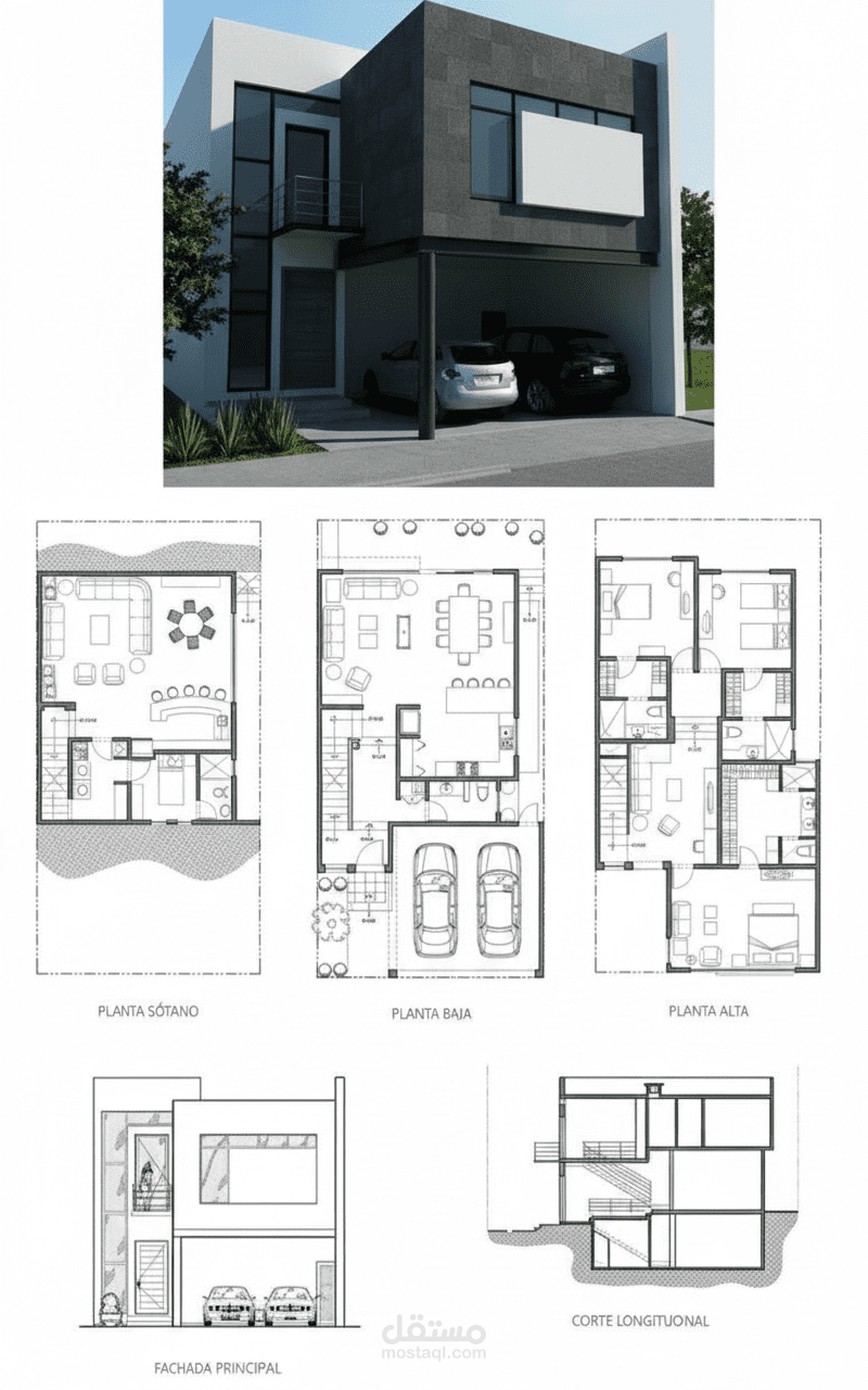 تصميم فيلا سكنية عصرية "نوفيشن 357" | مخططات طابقين بمساحة 126 م² | استغلال مثالي للمساحات الصغيرة والمتوسطة.