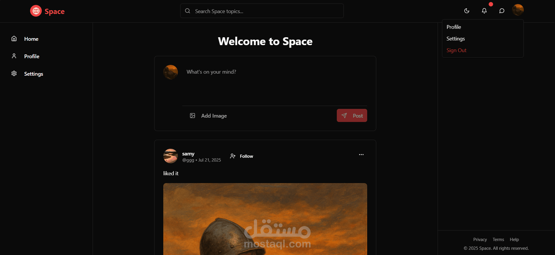 واجهة منصة تواصل اجتماعي عصرية وتفاعلية (React + TypeScript)