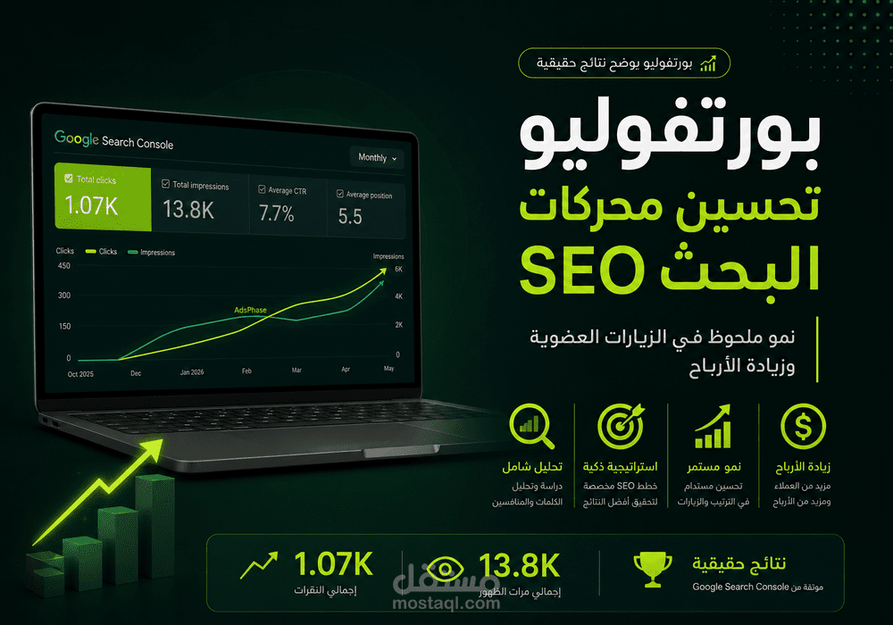 بورتفوليو تحسين محركات البحث SEO | نمو ملحوظ في الزيارات العضوية وزيادة الأرباح