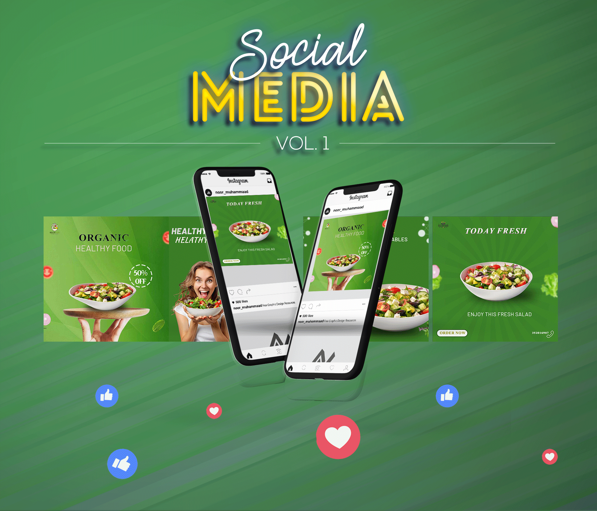 تصميم منشور سوشيال ميديا لإعلان سلطة طازجة – Fresh & Healthy Salad