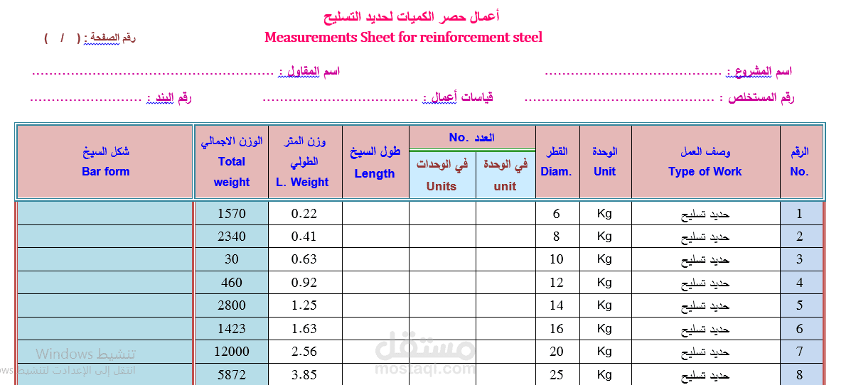 حصر كميات لمشروع مبنى سكني