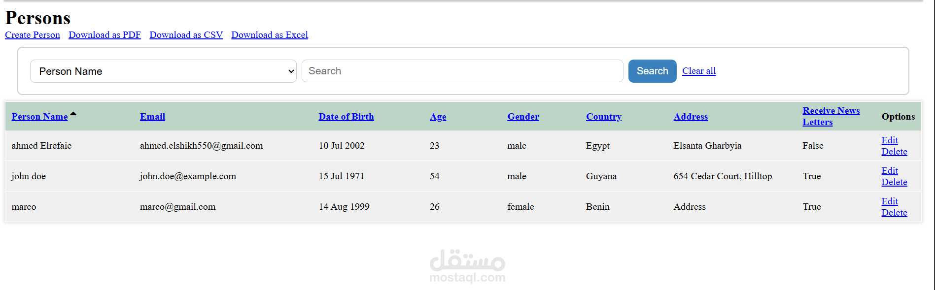 تطبيق ويب لإدارة جهات الاتصال - Contacts manager