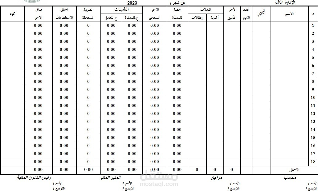 نموذج رواتب العاملين