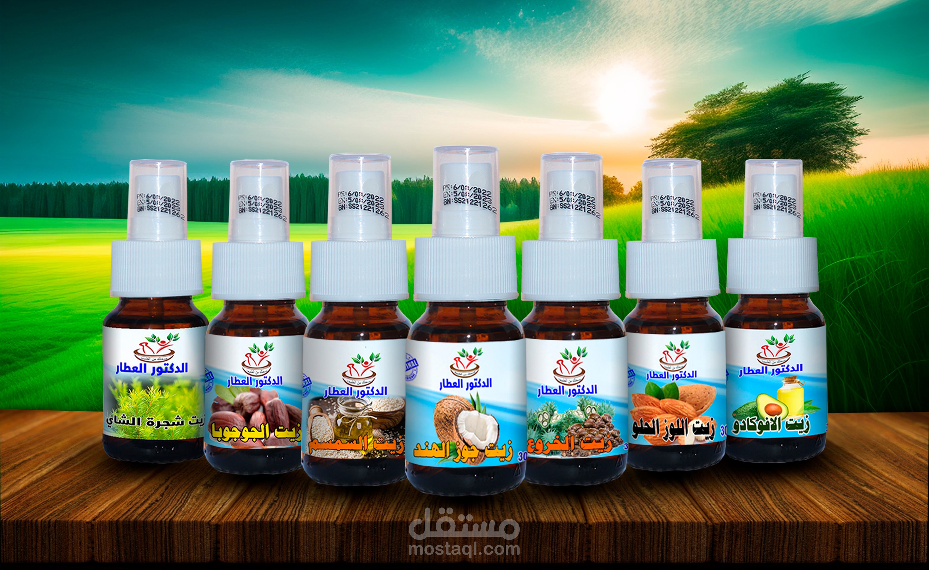تصاميم ملصقات منتجات زيوت نباتات لشركة الدكتور العطار