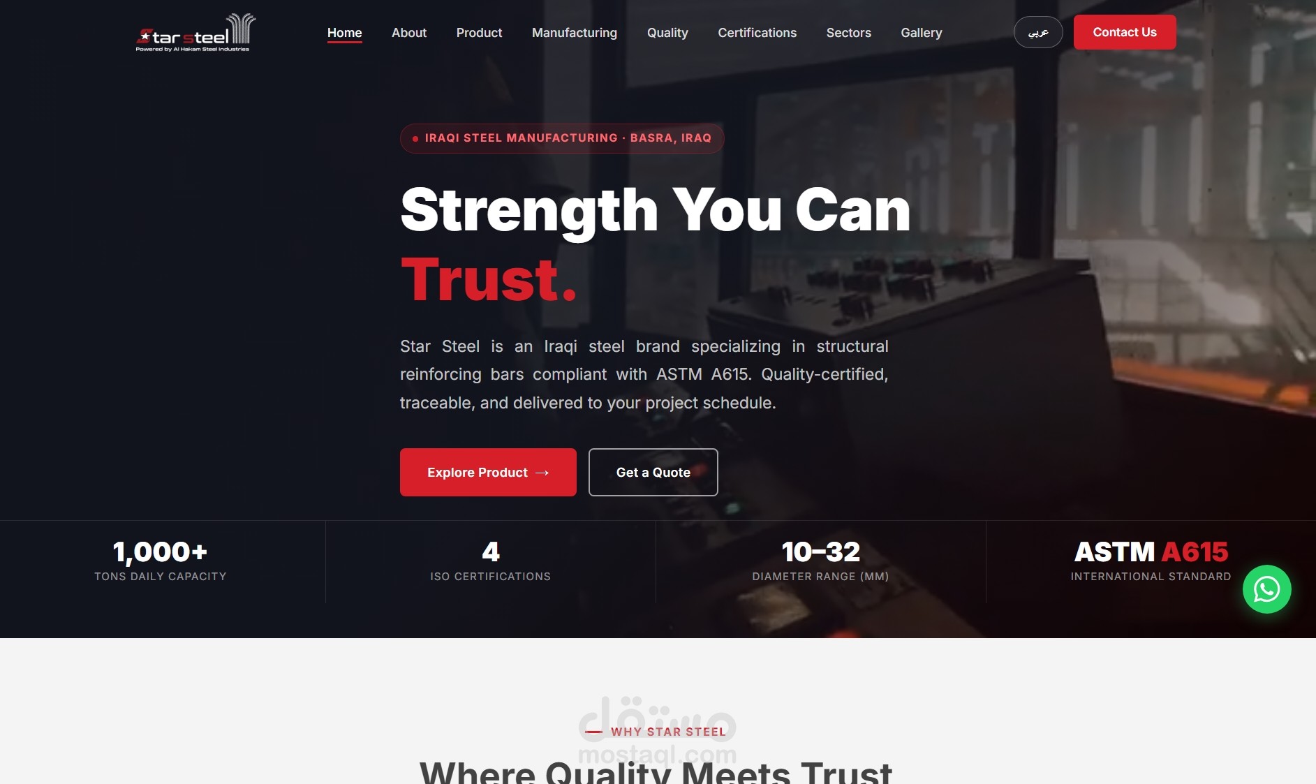 تصميم وبرمجة موقع تعريفي لشركة Star Steel ثنائي اللغة (عربي/إنجليزي)