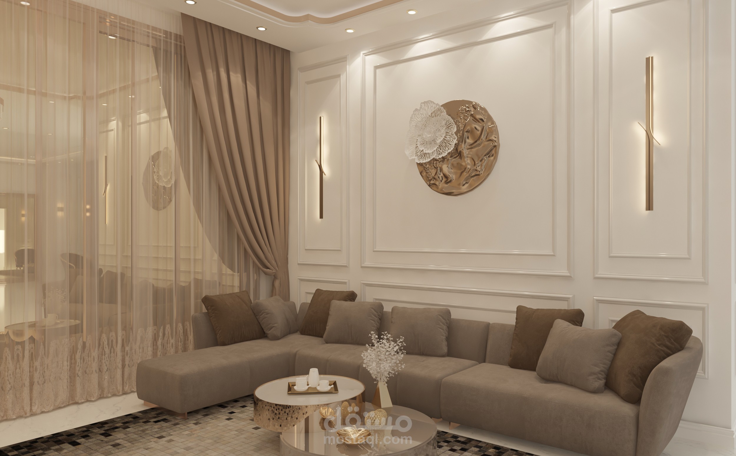 تصميم ريسبشن وغرفه معيشة وغرفة طعام بالمملكة العربية السعودية