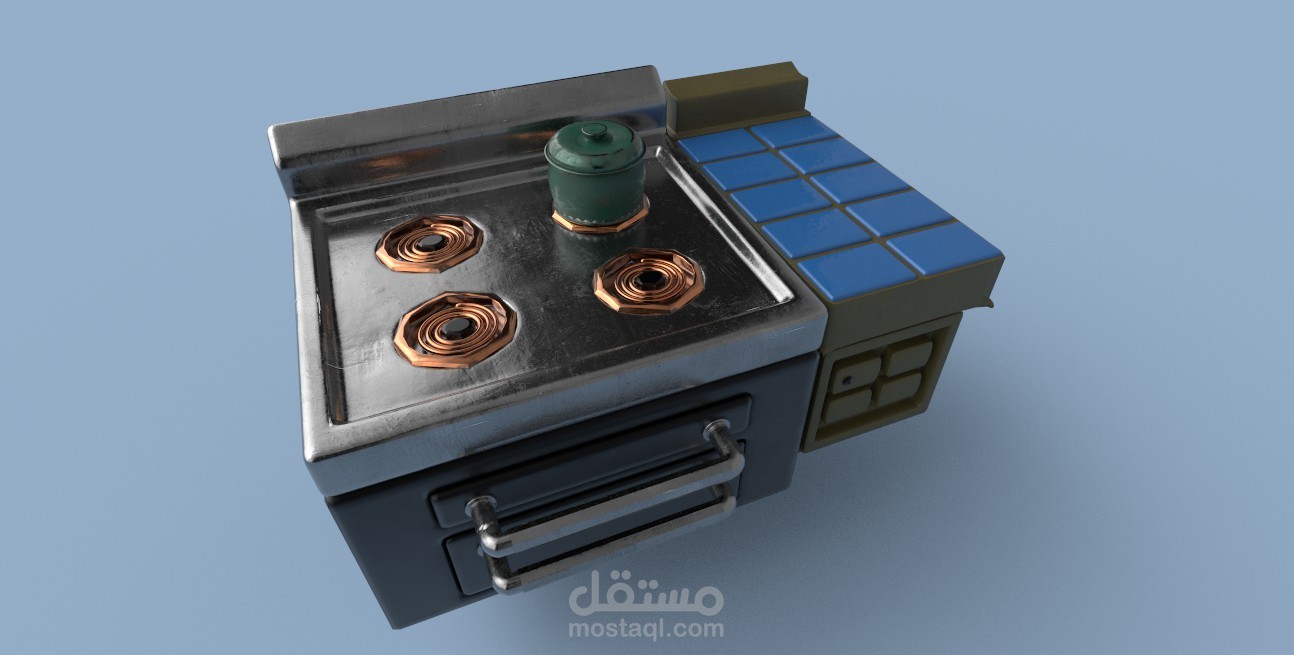أدوات منزلية ثلاثية الأبعاد: طباخ + وعاء + خزانة + مروحة