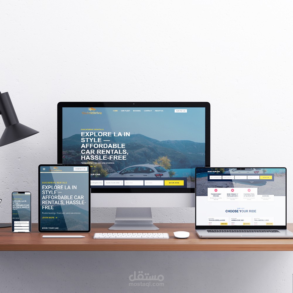 موقع حجز سيارات احترافي – QuickDrive Rentals