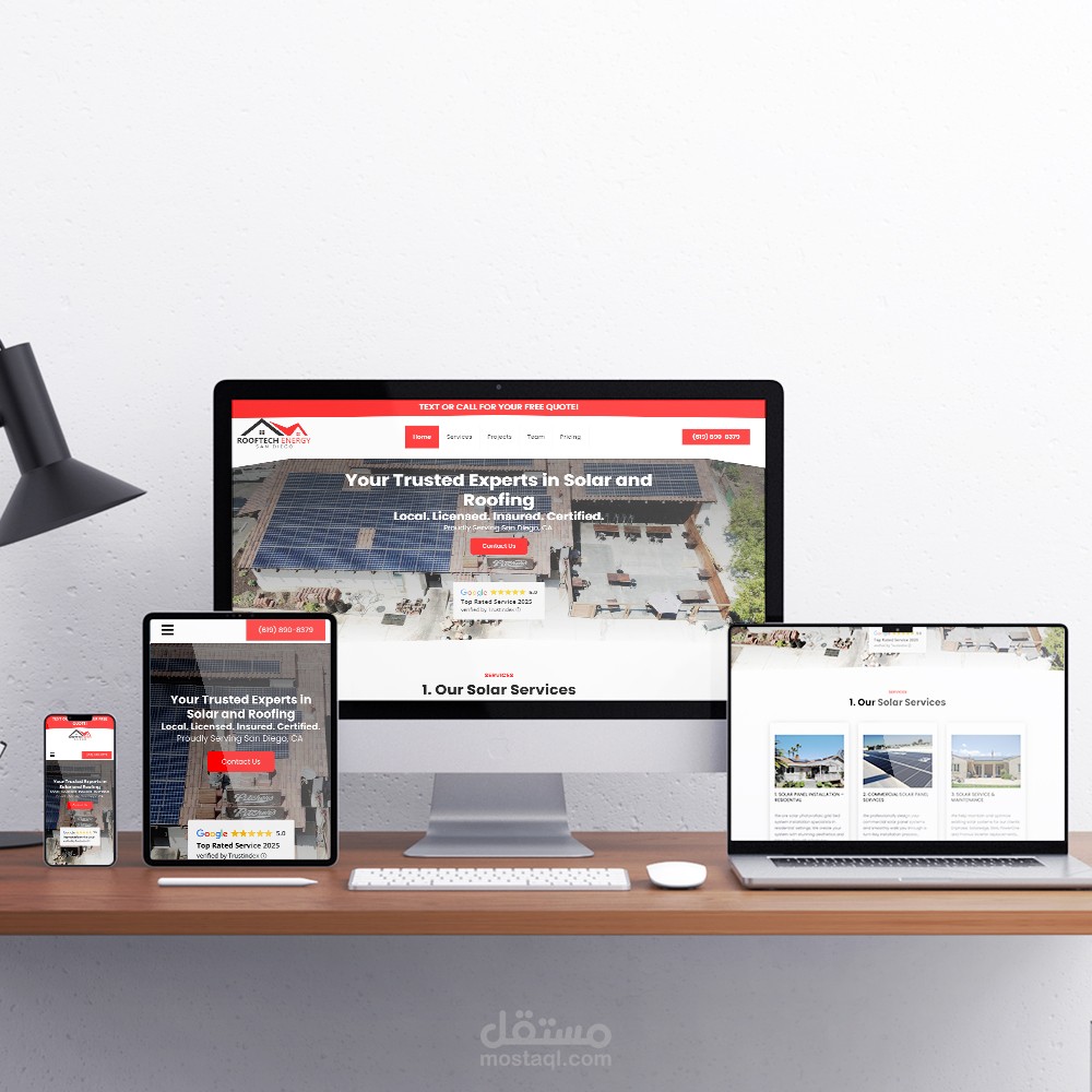 تطوير موقع إلكتروني لشركة RoofTech Energy لخدمات الطاقة الشمسية والأسطح