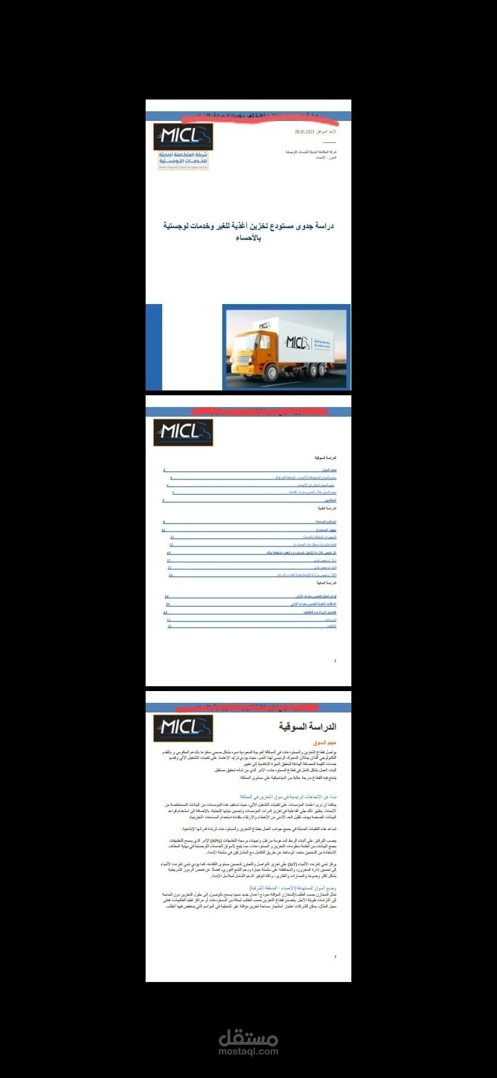 دراسة جدوى مشروع مستودع اغذية للتخزين للغير